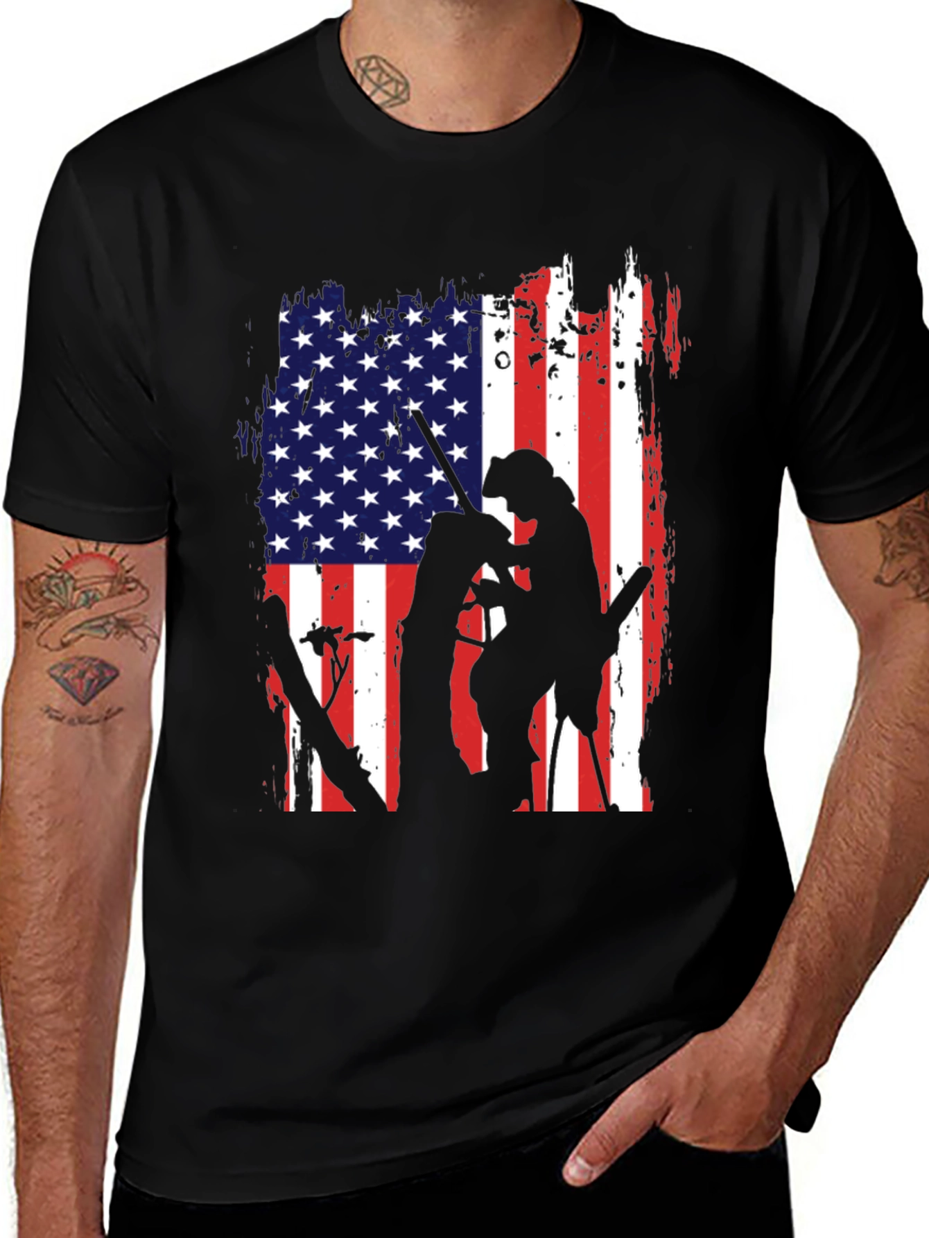 American Flag Silhouette Veteran Graphic T-Shirt
