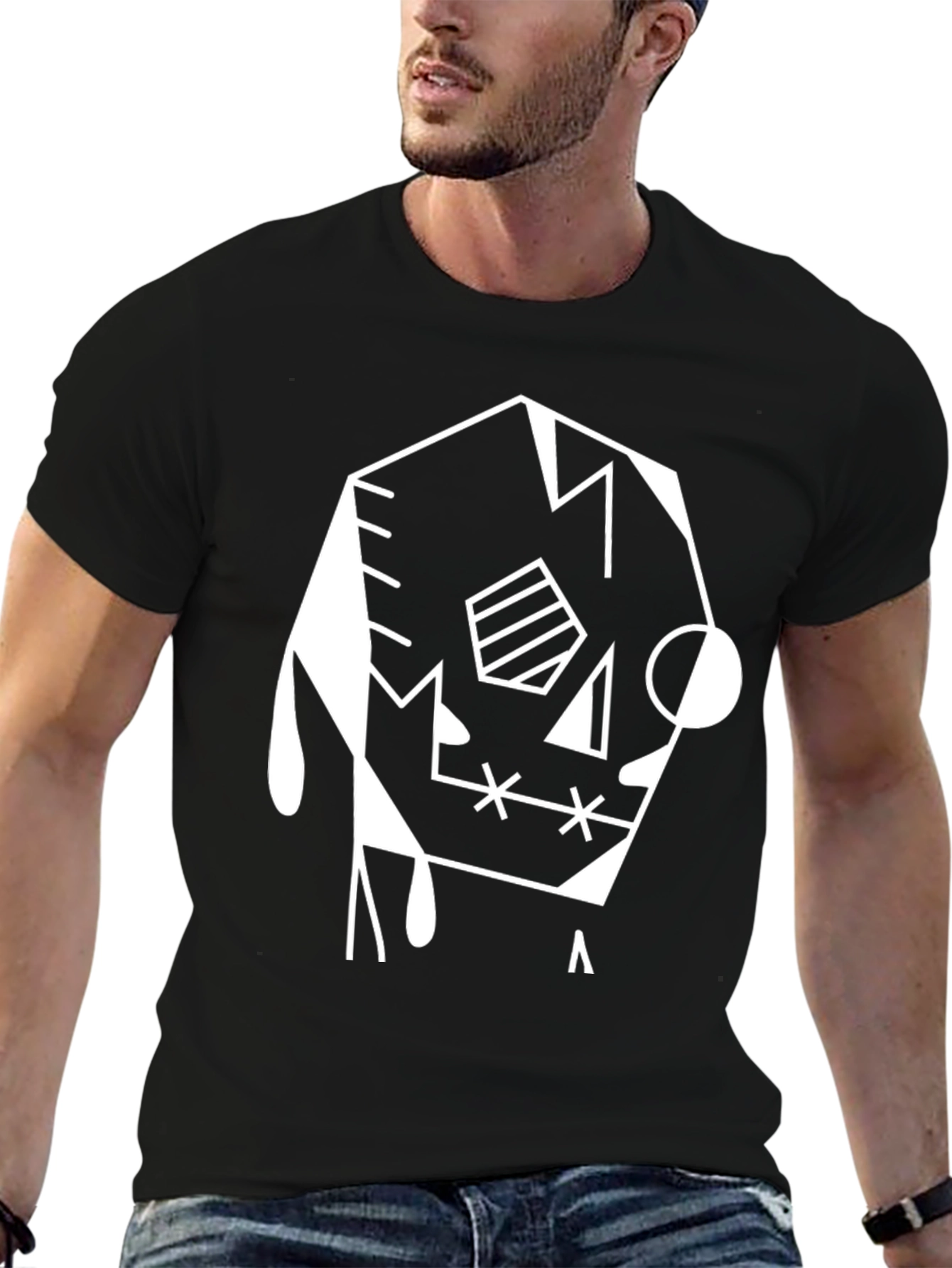 Abstract Geometric Graphic T-Shirt - Black