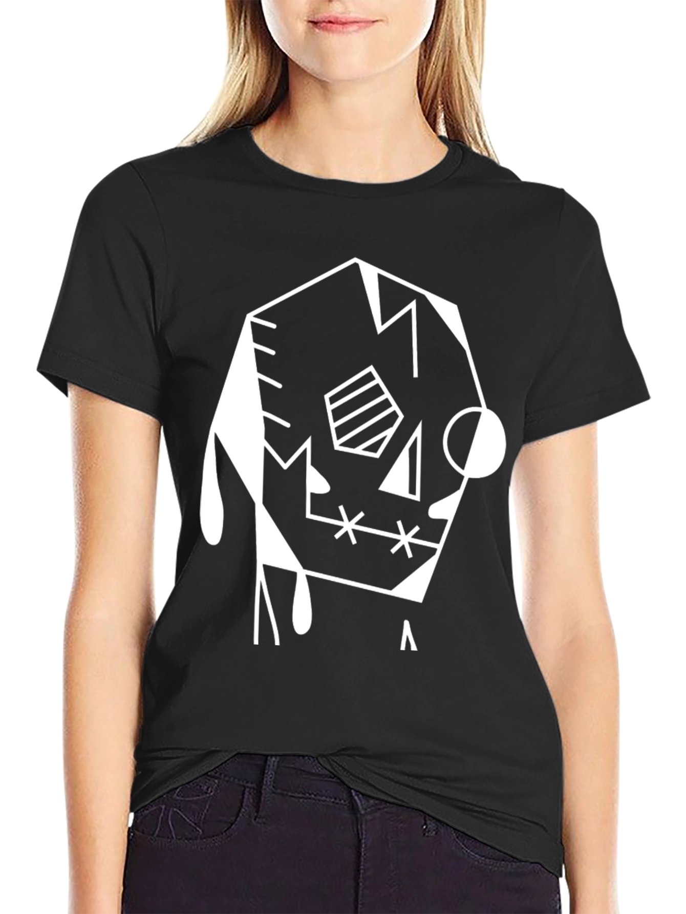 Abstract Geometric Graphic T-Shirt - Black