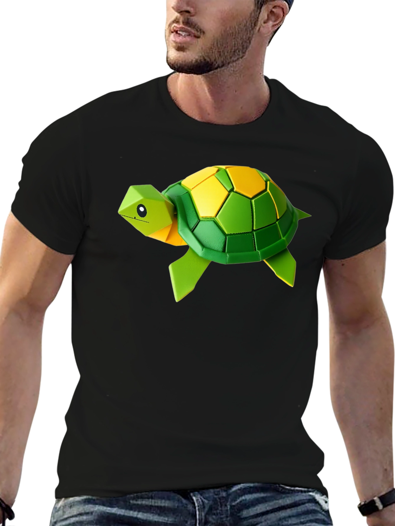 Geometric Turtle Graphic Tee - Stylish Black T-Shirt