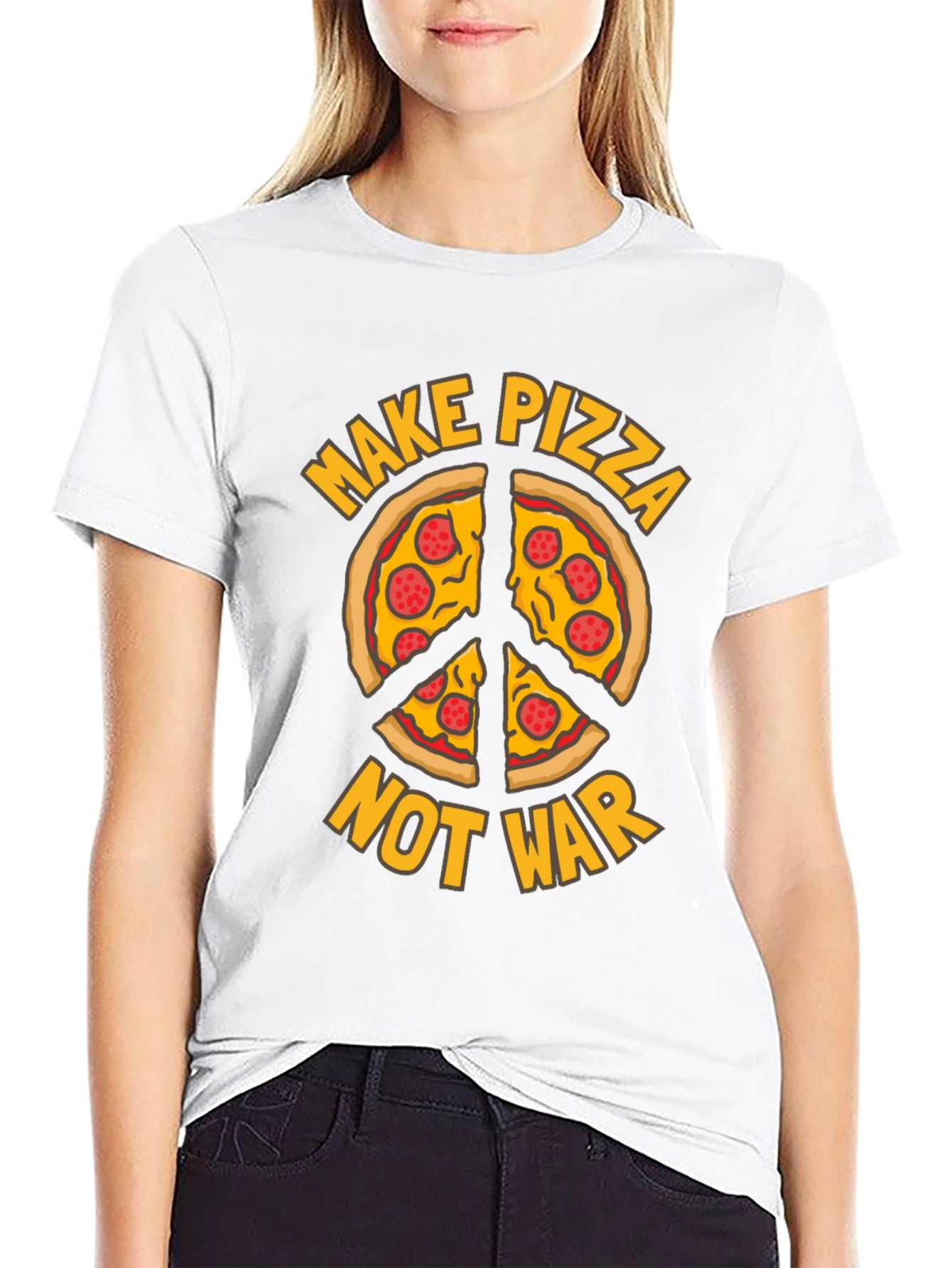 Make Pizza Not War T-Shirt Peace Sign Foodie Tee
