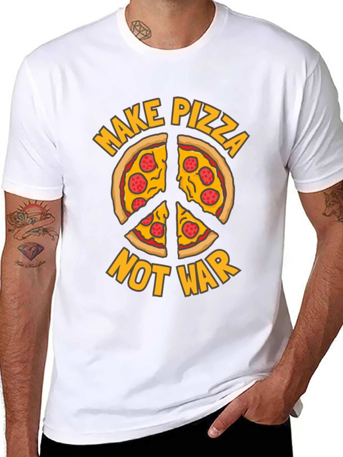 Make Pizza Not War T-Shirt Peace Sign Foodie Tee