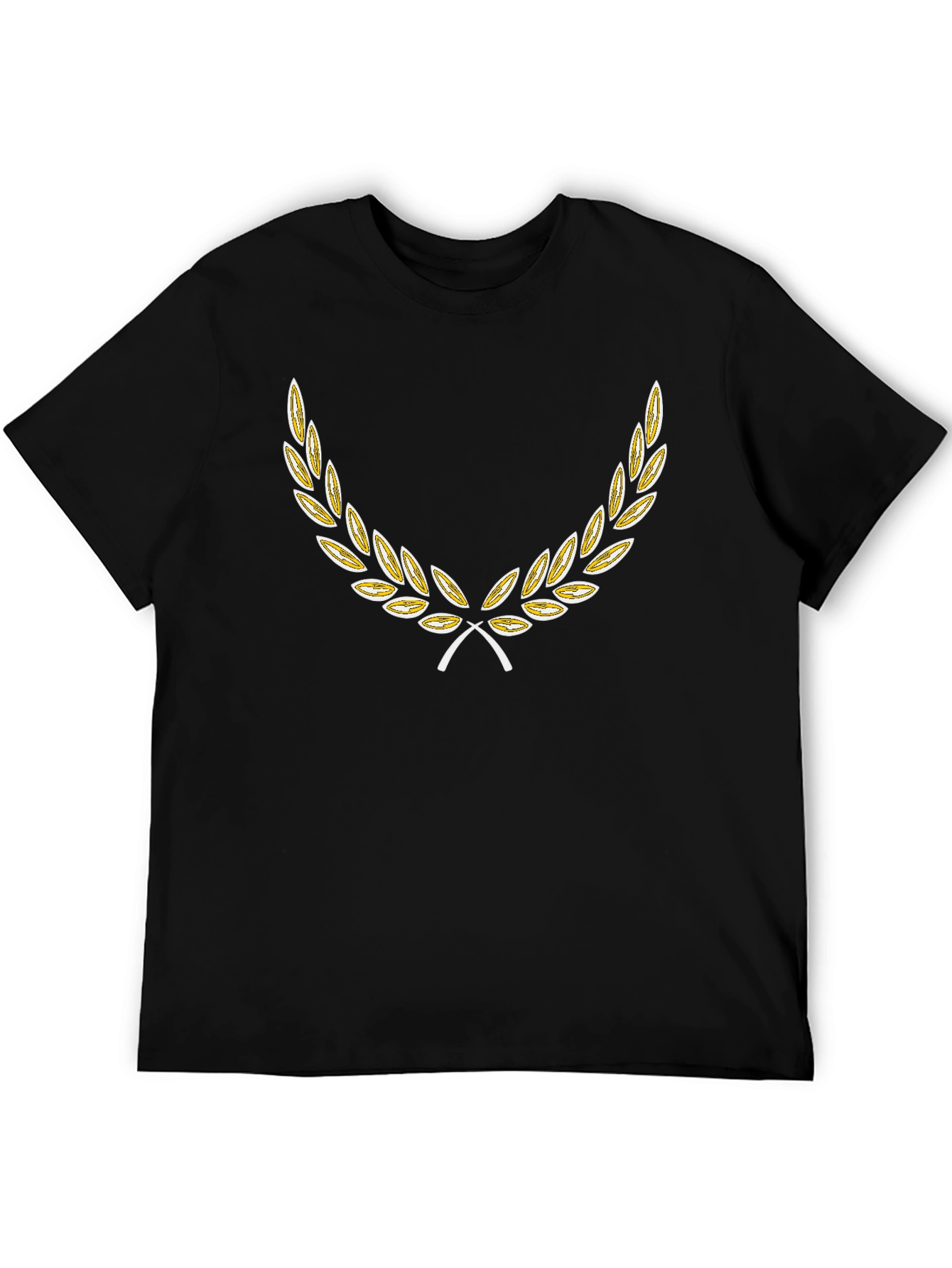 Black T-Shirt with Golden Laurel Wreath Design
