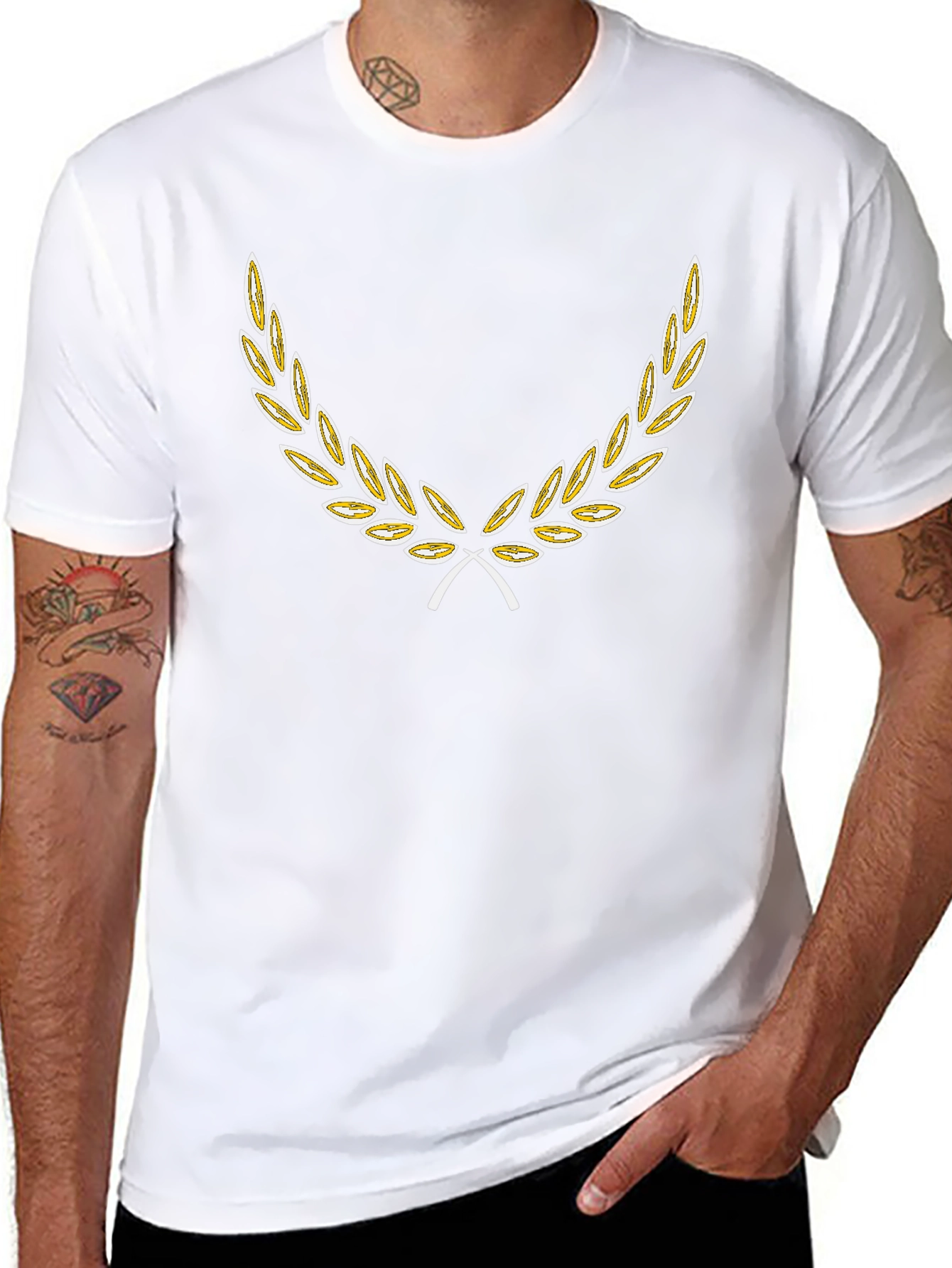 Black T-Shirt with Golden Laurel Wreath Design