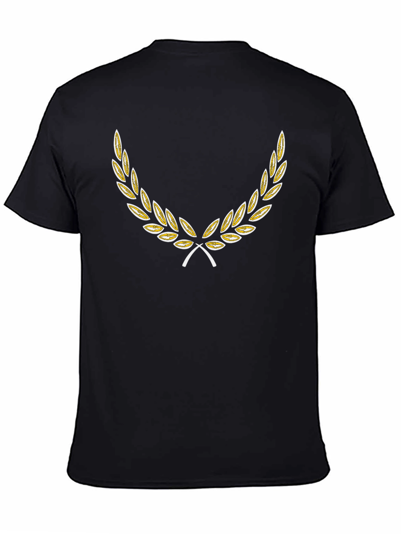 Black T-Shirt with Golden Laurel Wreath Design