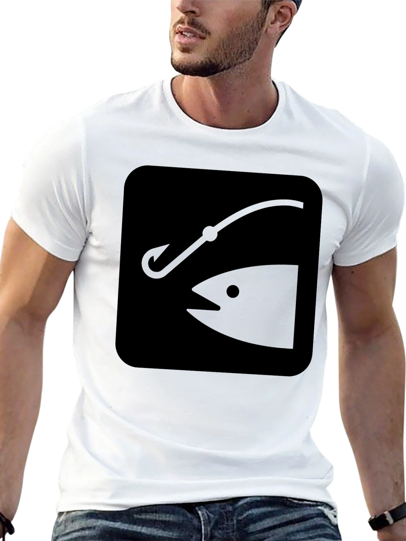Fishing Hook & Fish Graphic Tee - Black