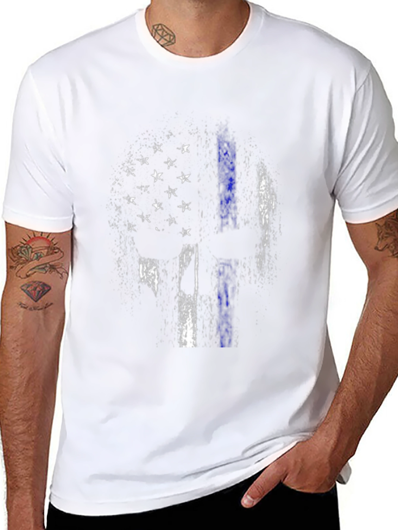 Distressed American Flag Thin Blue Line T-Shirt