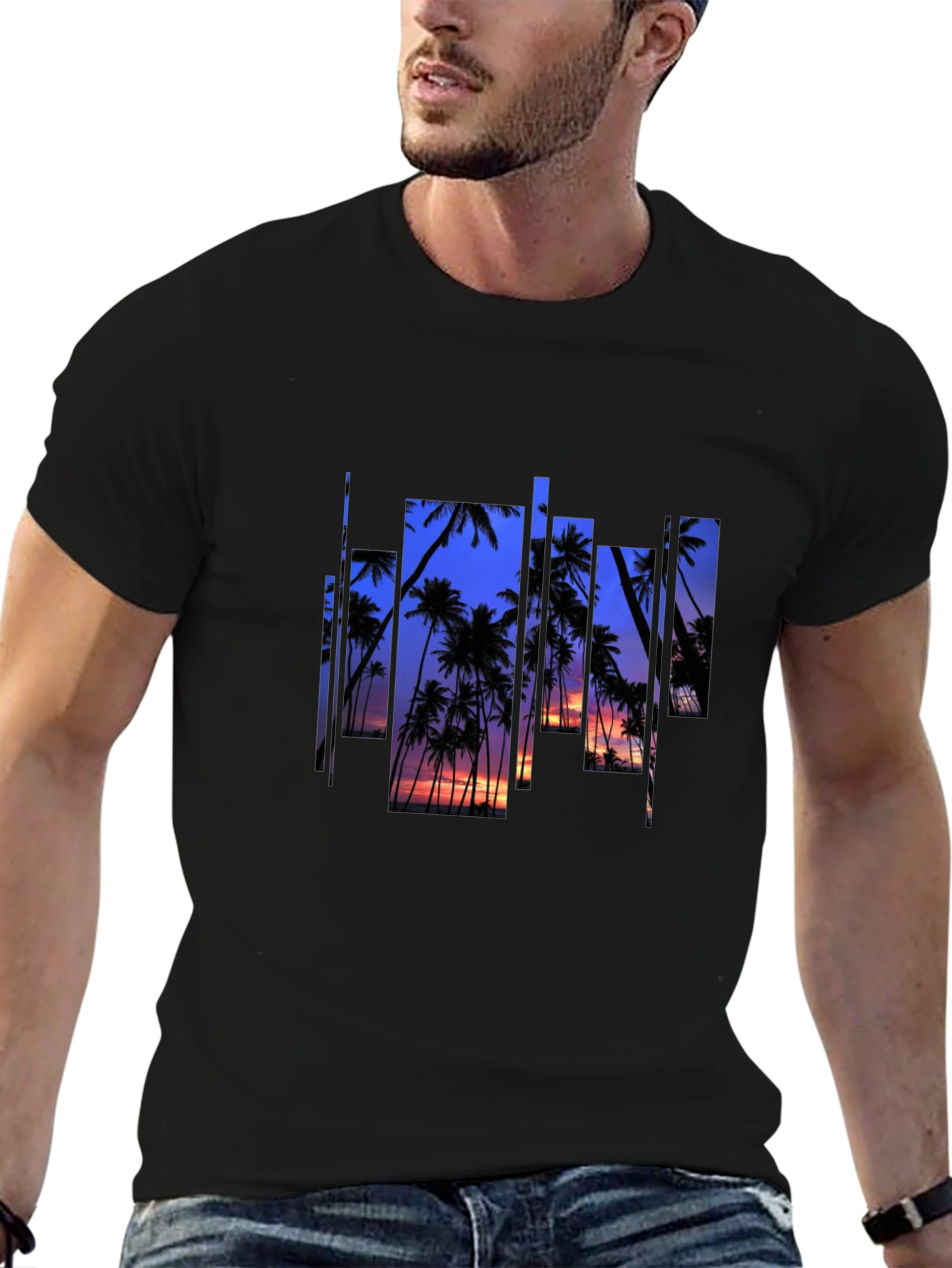 Sunset Palm Tree Graphic Black T-Shirt