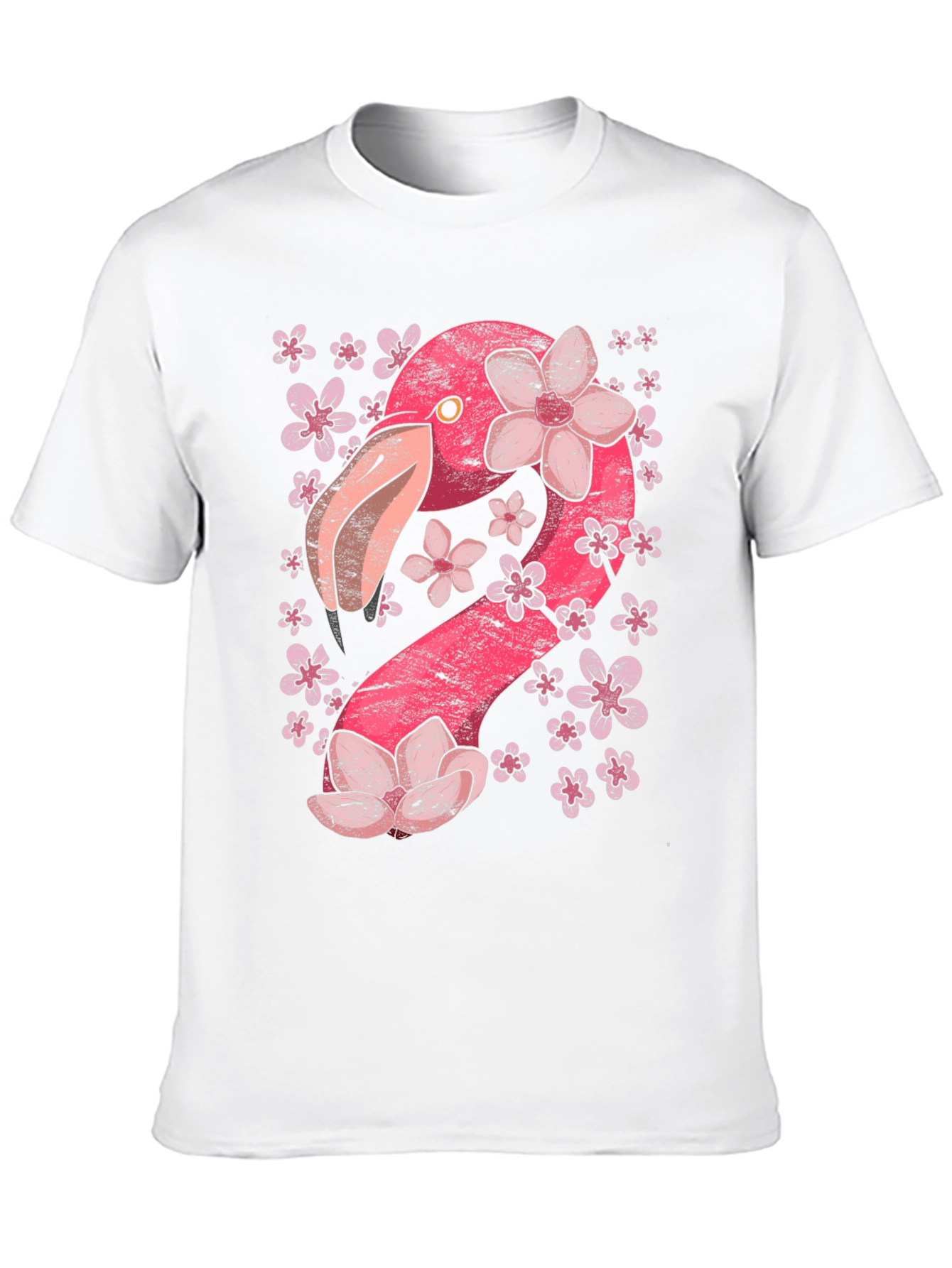 Floral Flamingo Graphic Tee - Black Cotton Shirt