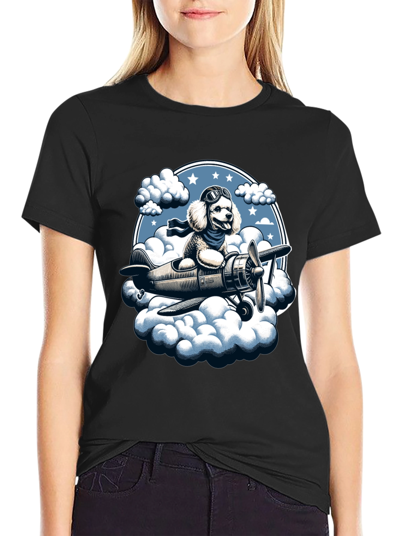 Dog Aviator T-Shirt: Poodle Pilot in the Clouds