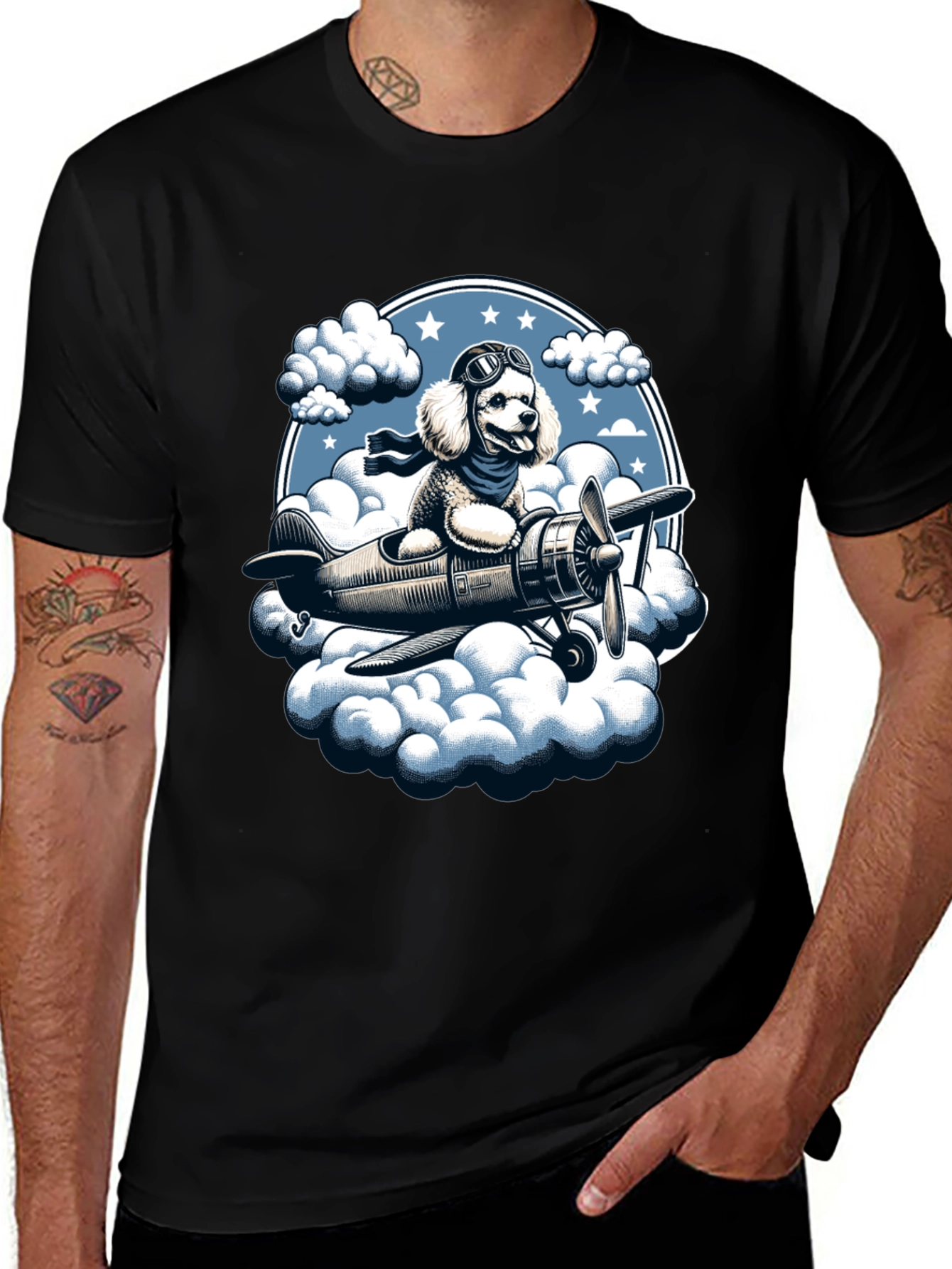 Dog Aviator T-Shirt: Poodle Pilot in the Clouds