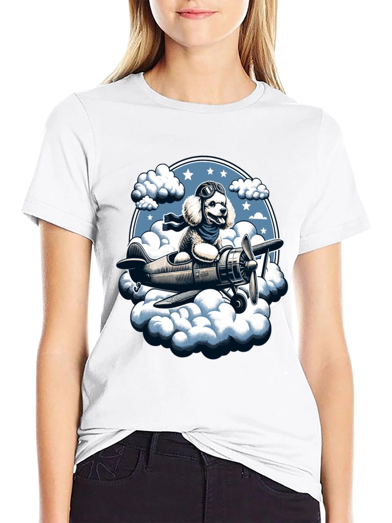 Dog Aviator T-Shirt: Poodle Pilot in the Clouds