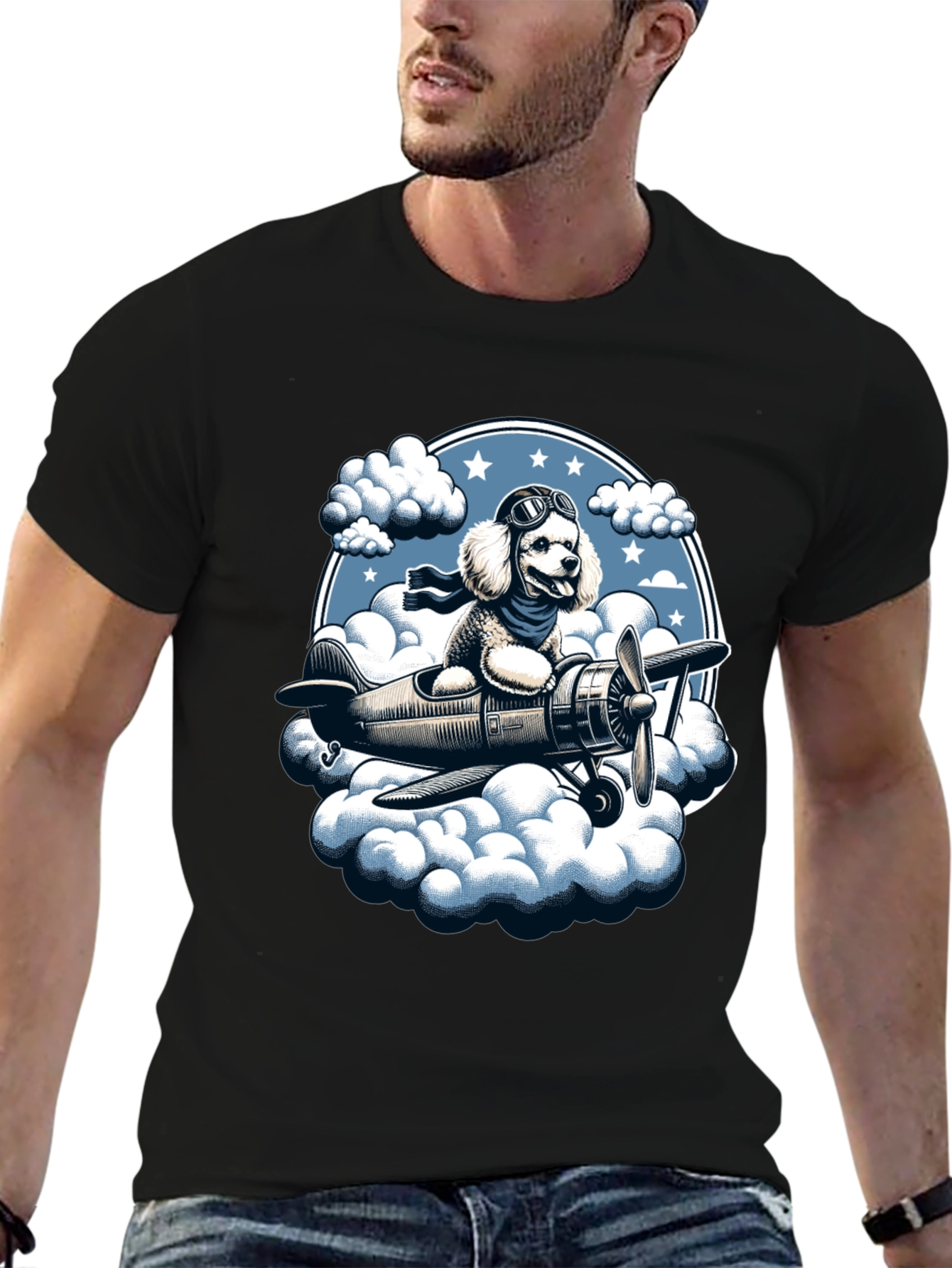 Dog Aviator T-Shirt: Poodle Pilot in the Clouds