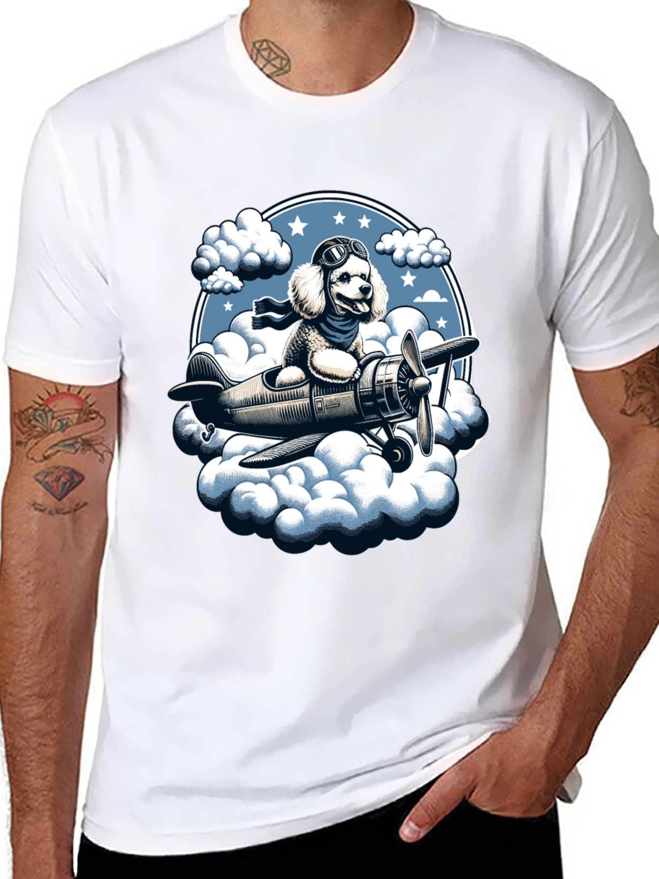 Dog Aviator T-Shirt: Poodle Pilot in the Clouds