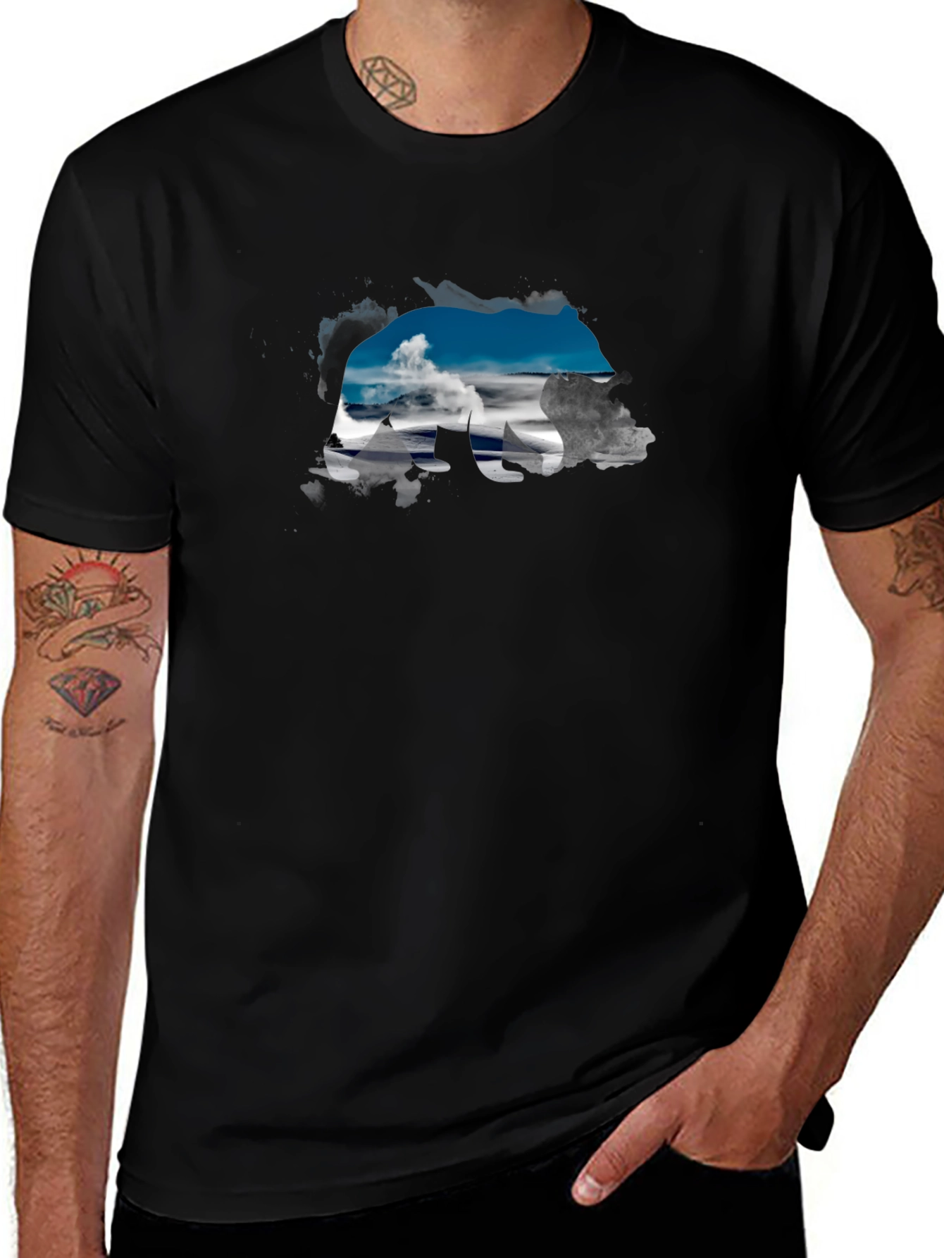 Bear Silhouette Landscape Graphic Tee