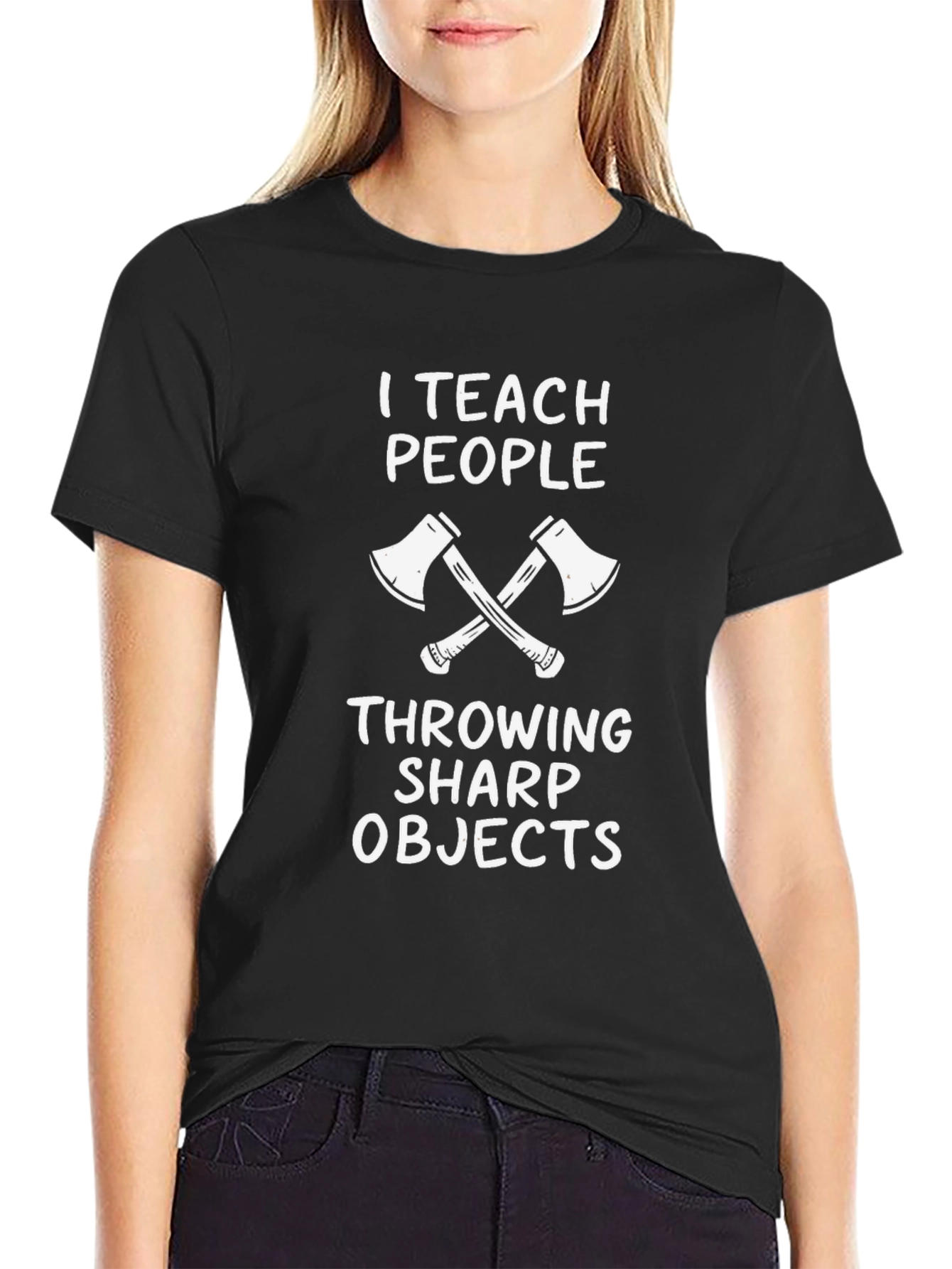 I Teach People Throwing Sharp Objects Black T-Shirt
