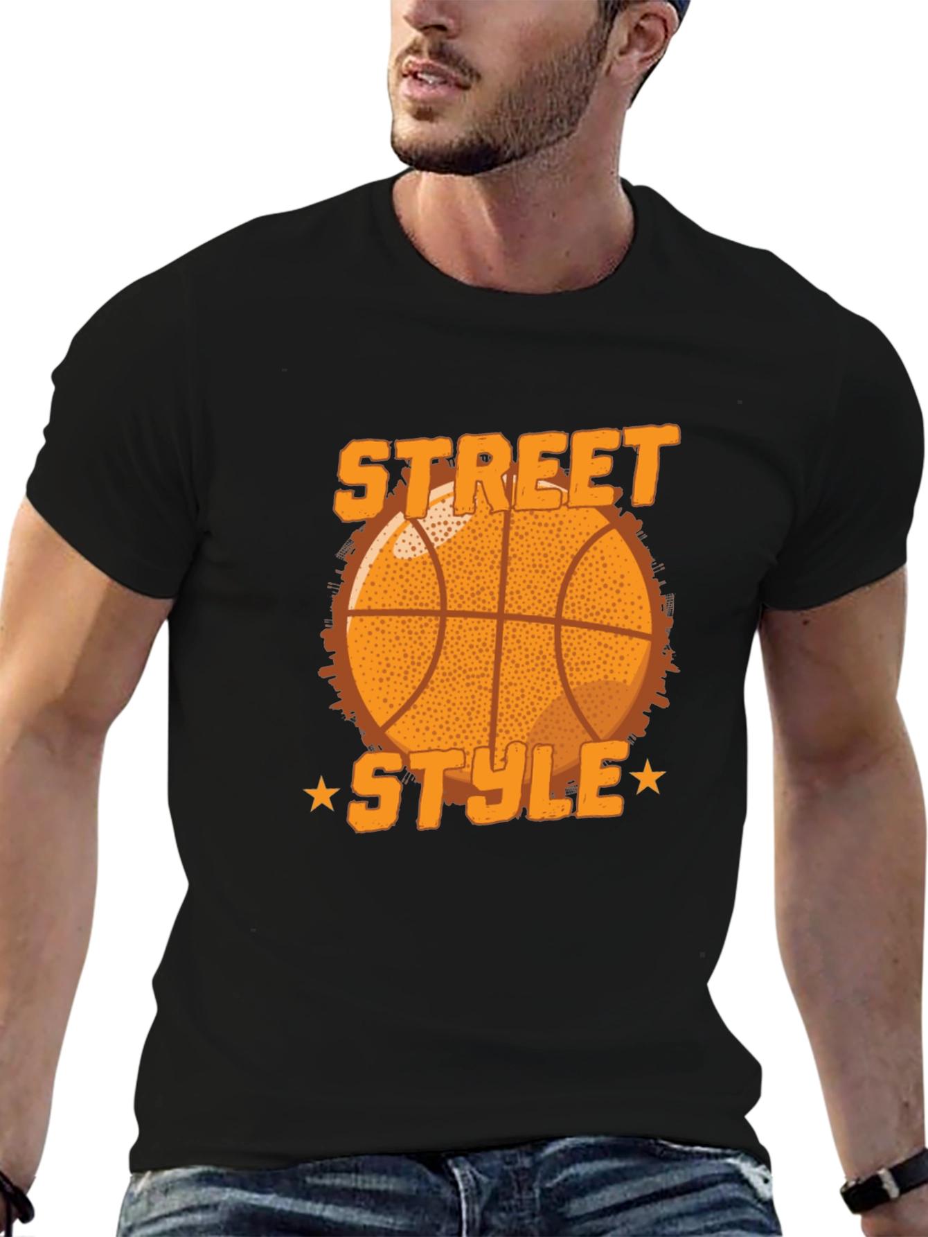 Street Style Basketball Graphic Tee - Black