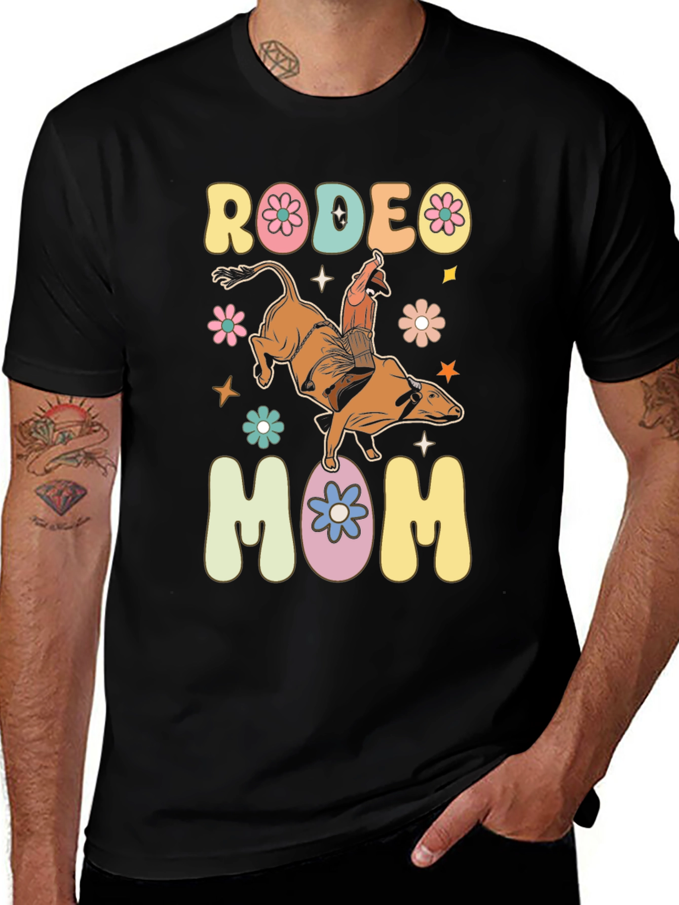 Rodeo Mom Graphic T-Shirt - Retro Bull Riding Design