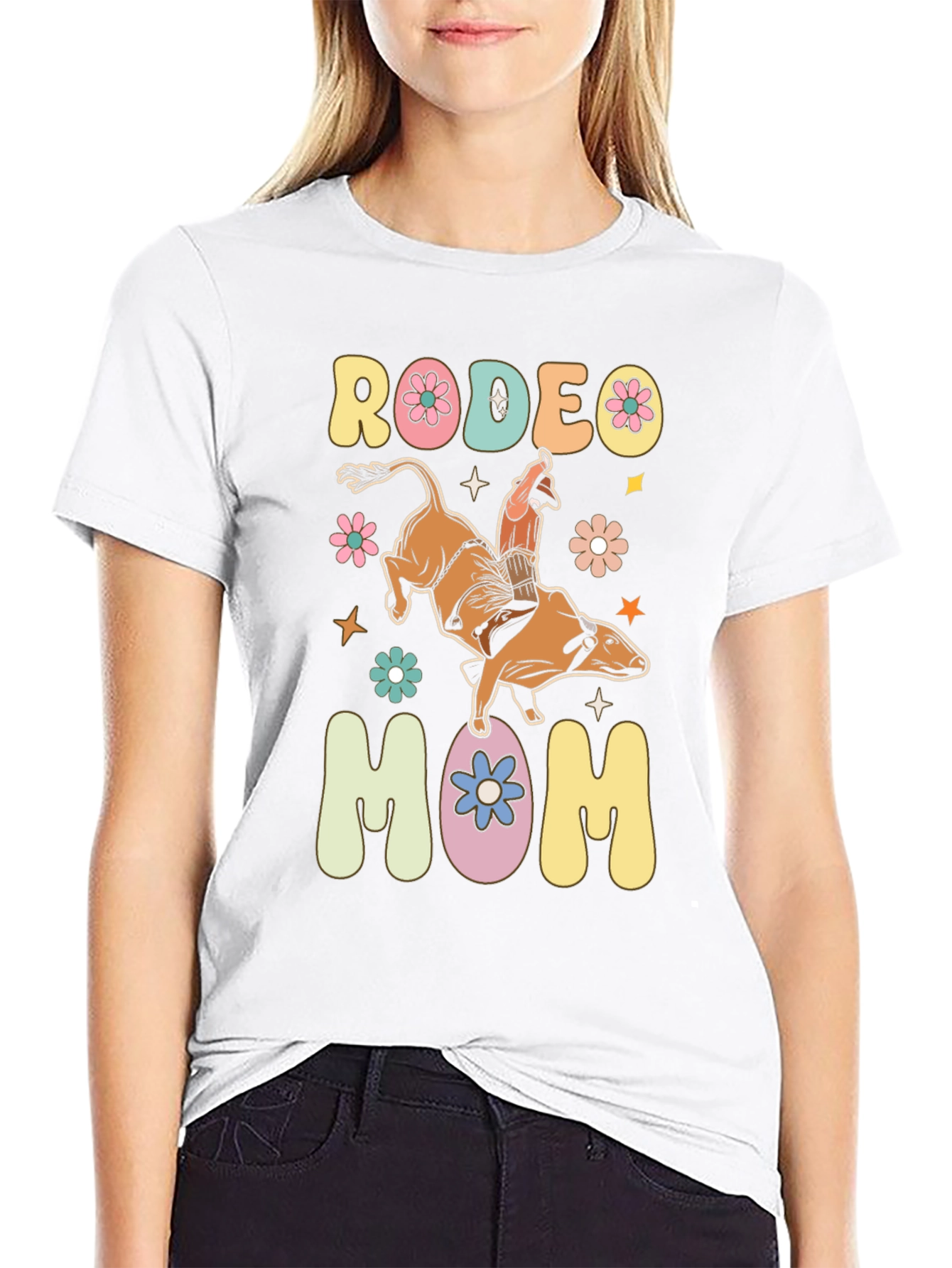 Rodeo Mom Graphic T-Shirt - Retro Bull Riding Design