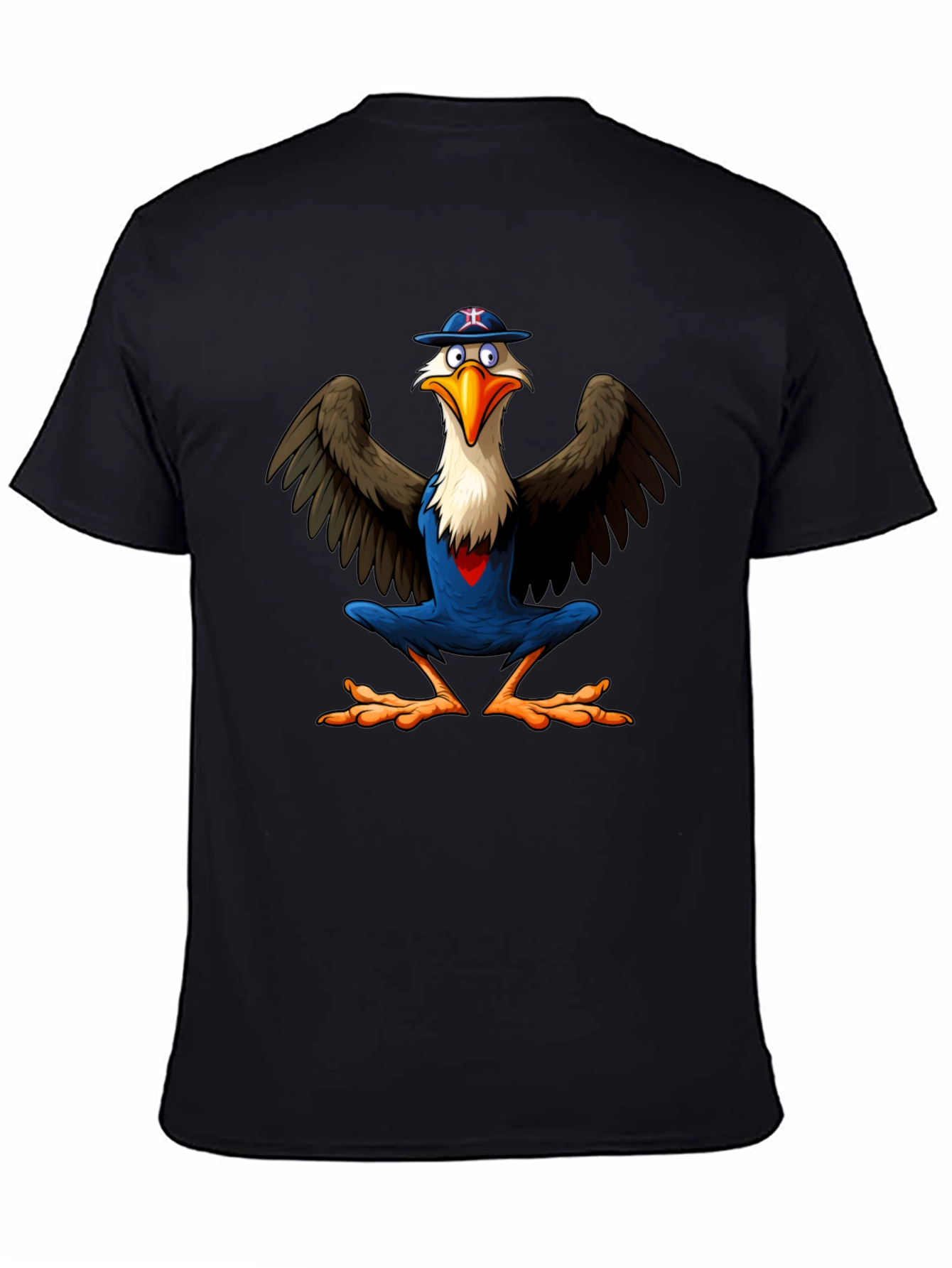 Cartoon Eagle Graphic Tee - Black