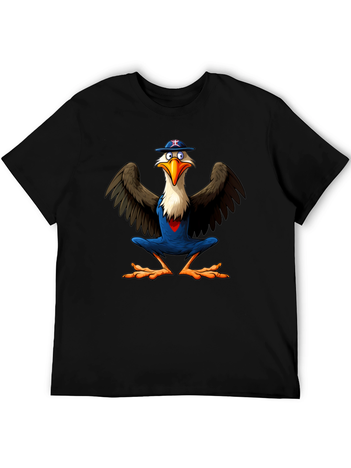 Cartoon Eagle Graphic Tee - Black