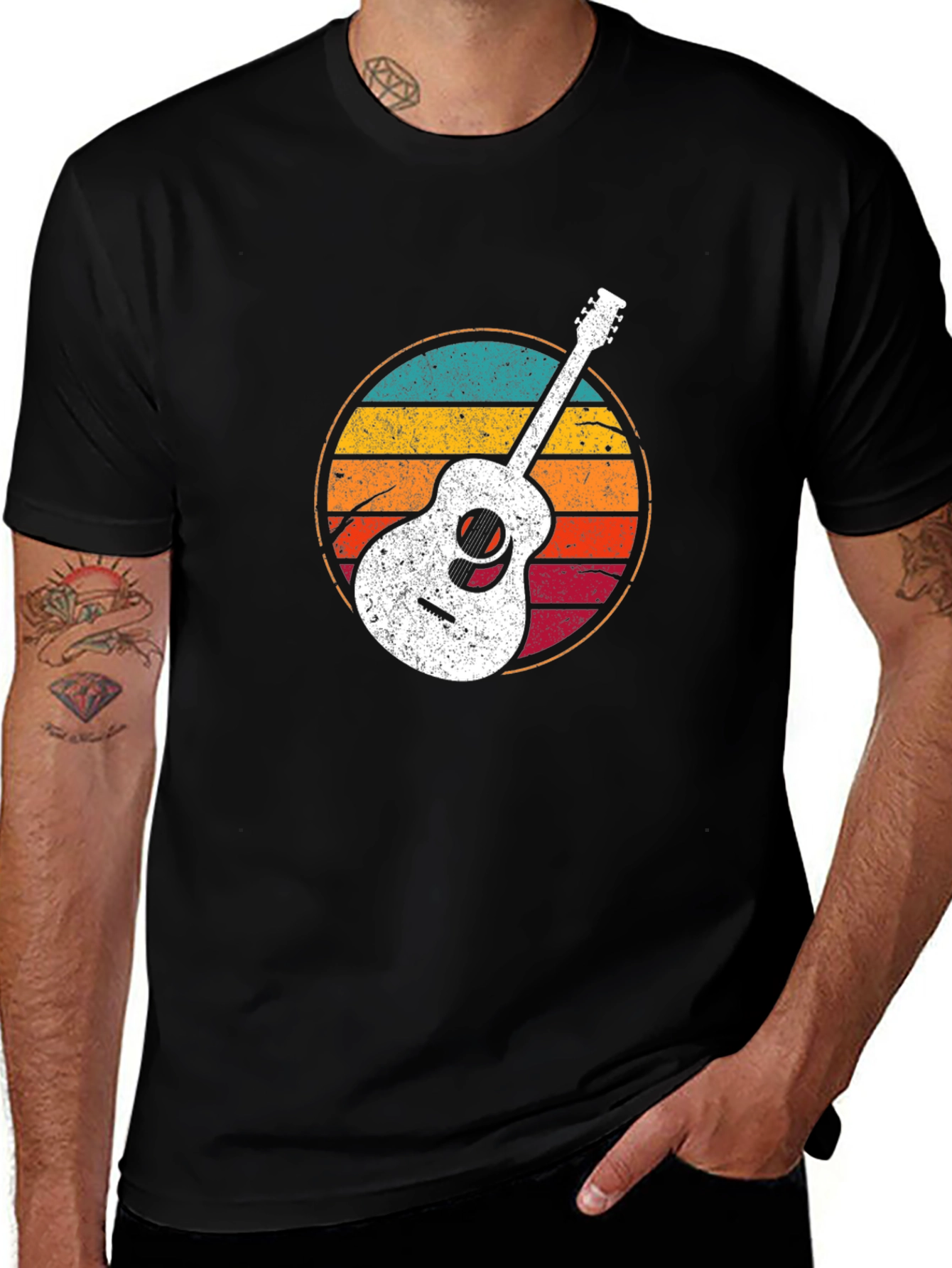 Retro Guitar Graphic T-Shirt - Black