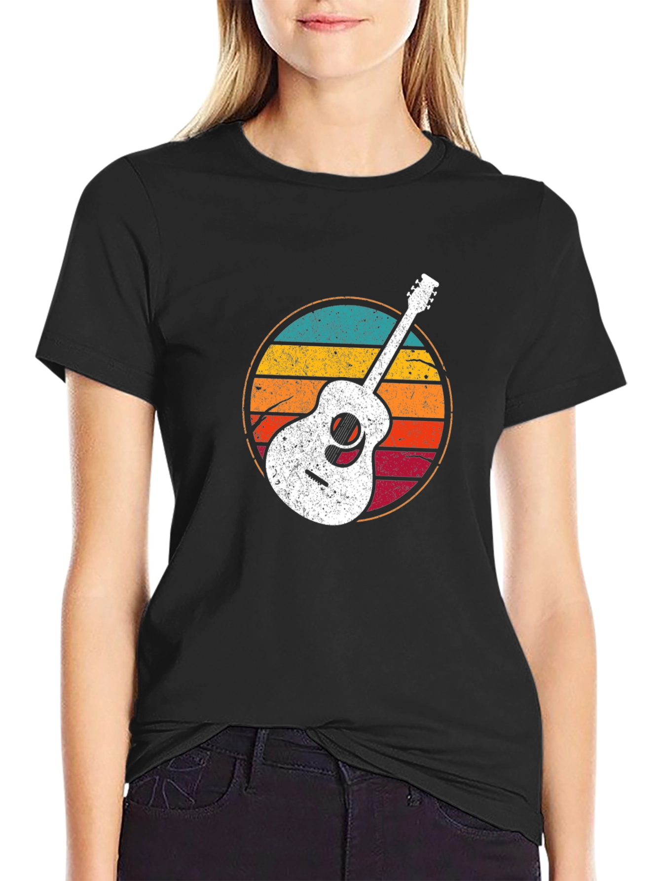Retro Guitar Graphic T-Shirt - Black