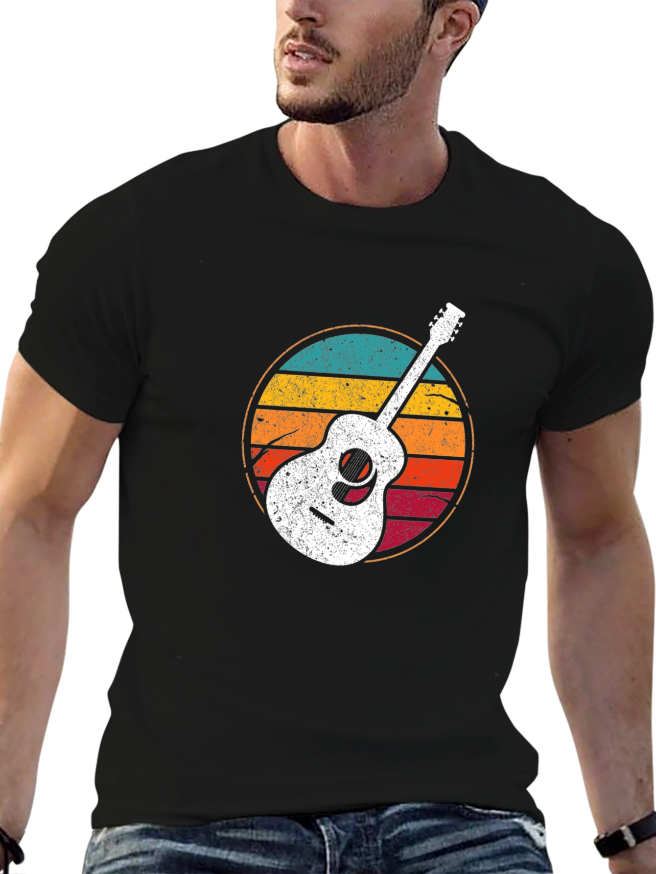 Retro Guitar Graphic T-Shirt - Black