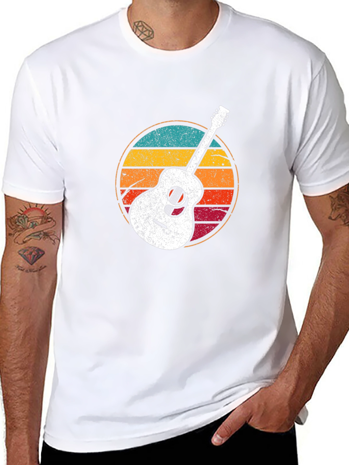 Retro Guitar Graphic T-Shirt - Black
