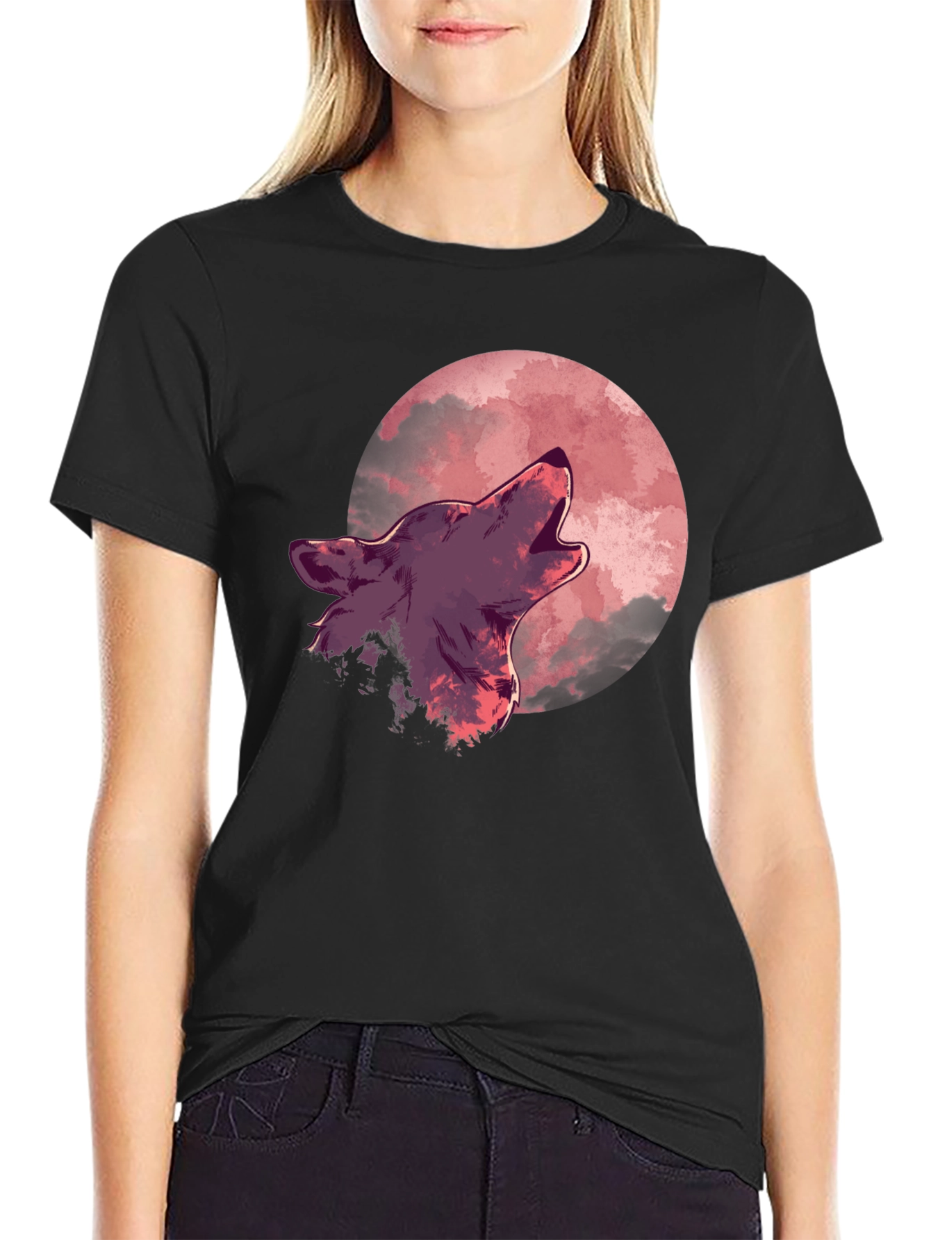 Wolf Howling at Moon Graphic Tee