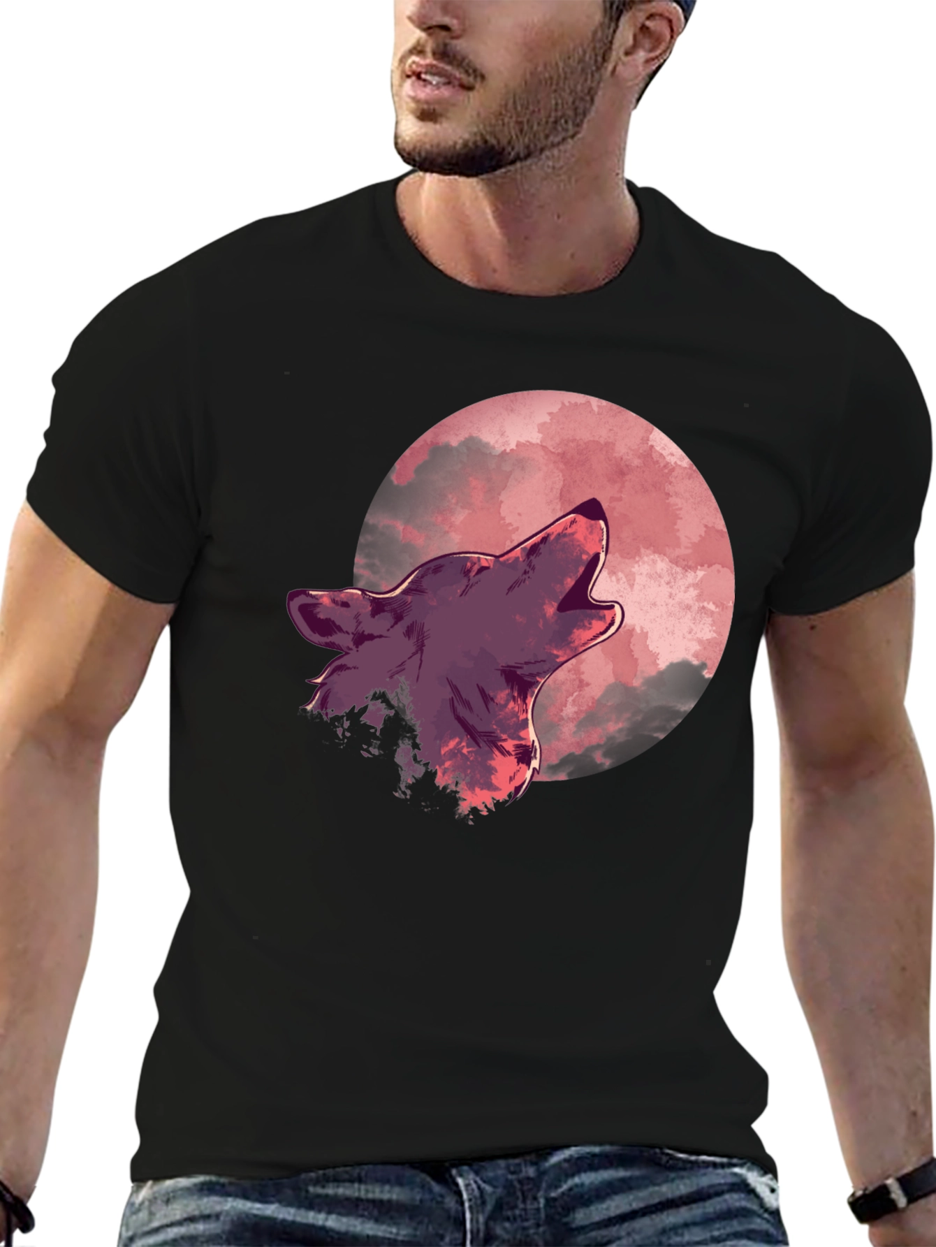 Wolf Howling at Moon Graphic Tee