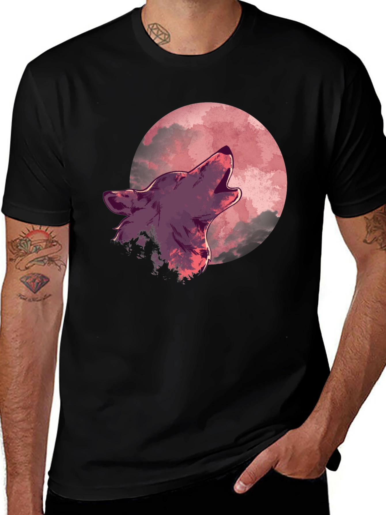 Wolf Howling at Moon Graphic Tee