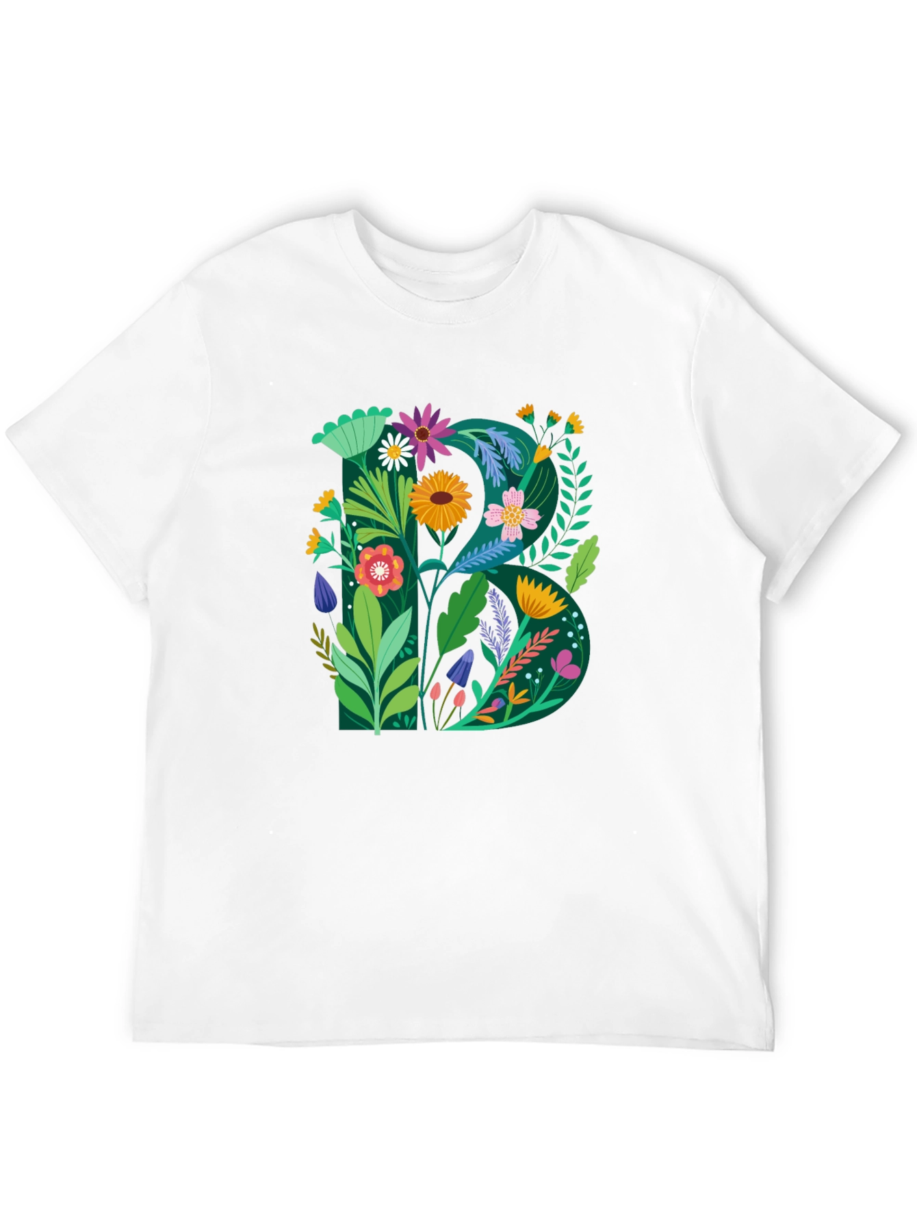 Floral Letter B Graphic Print Black T-Shirt