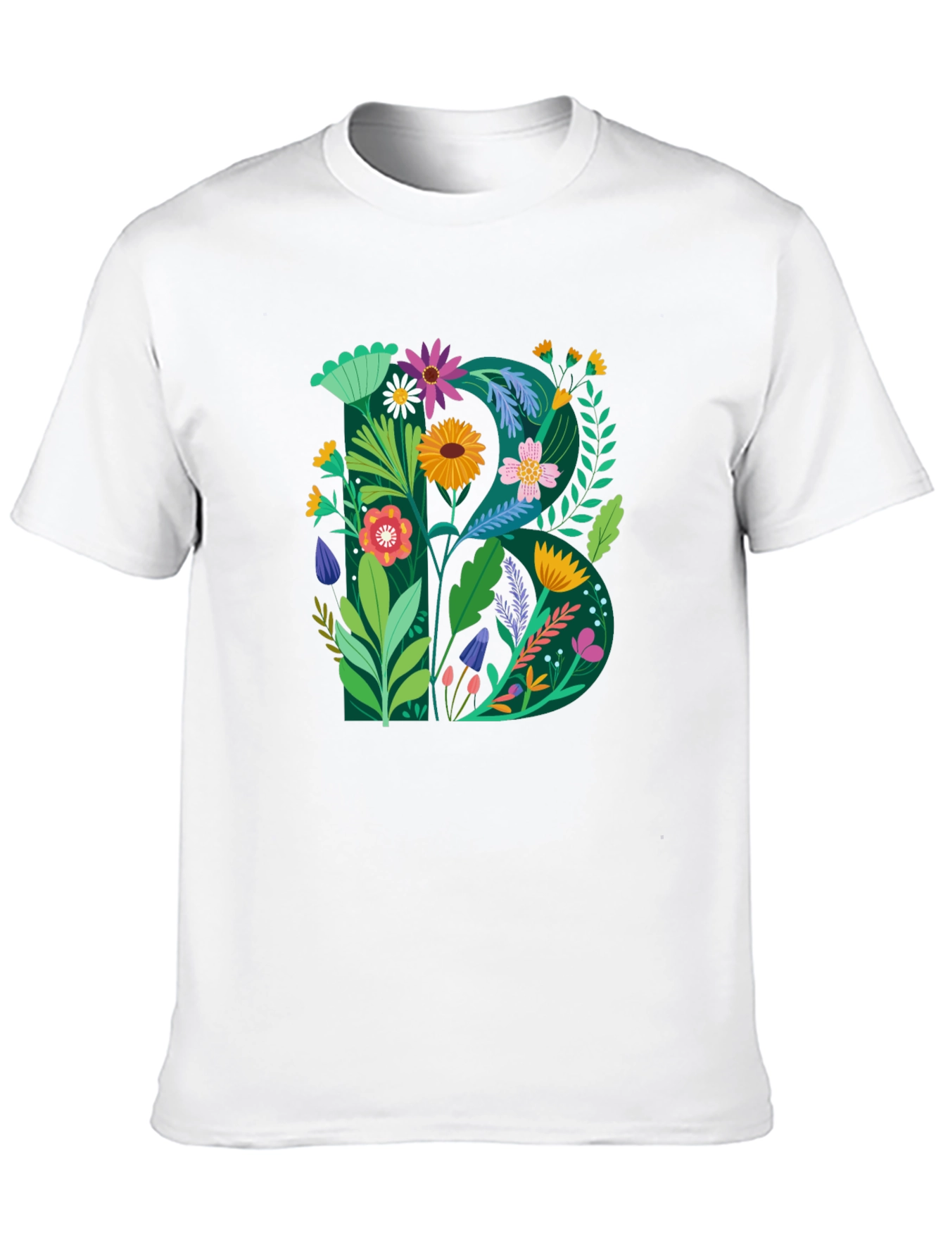 Floral Letter B Graphic Print Black T-Shirt