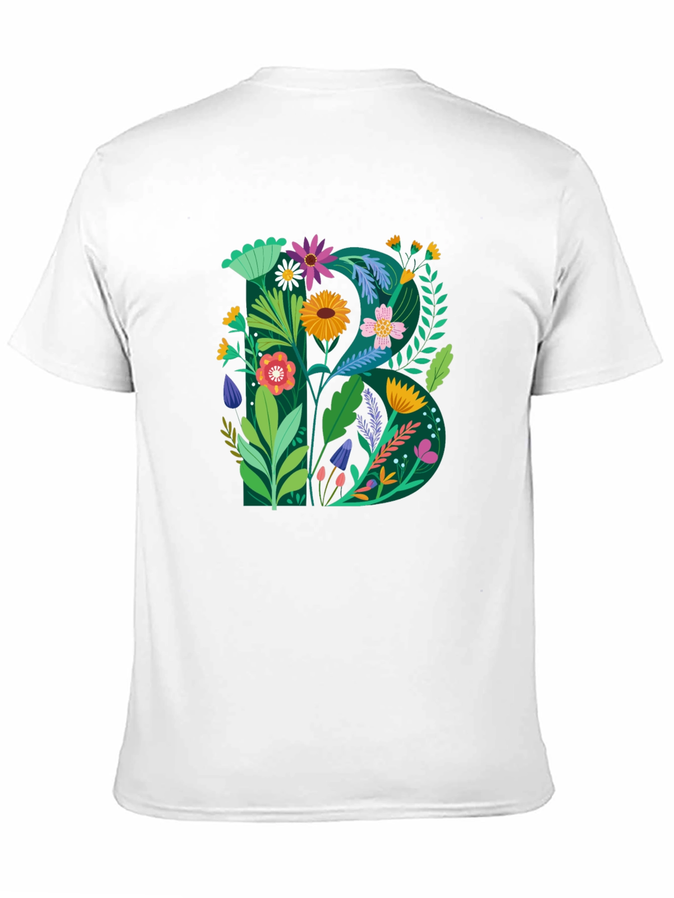 Floral Letter B Graphic Print Black T-Shirt