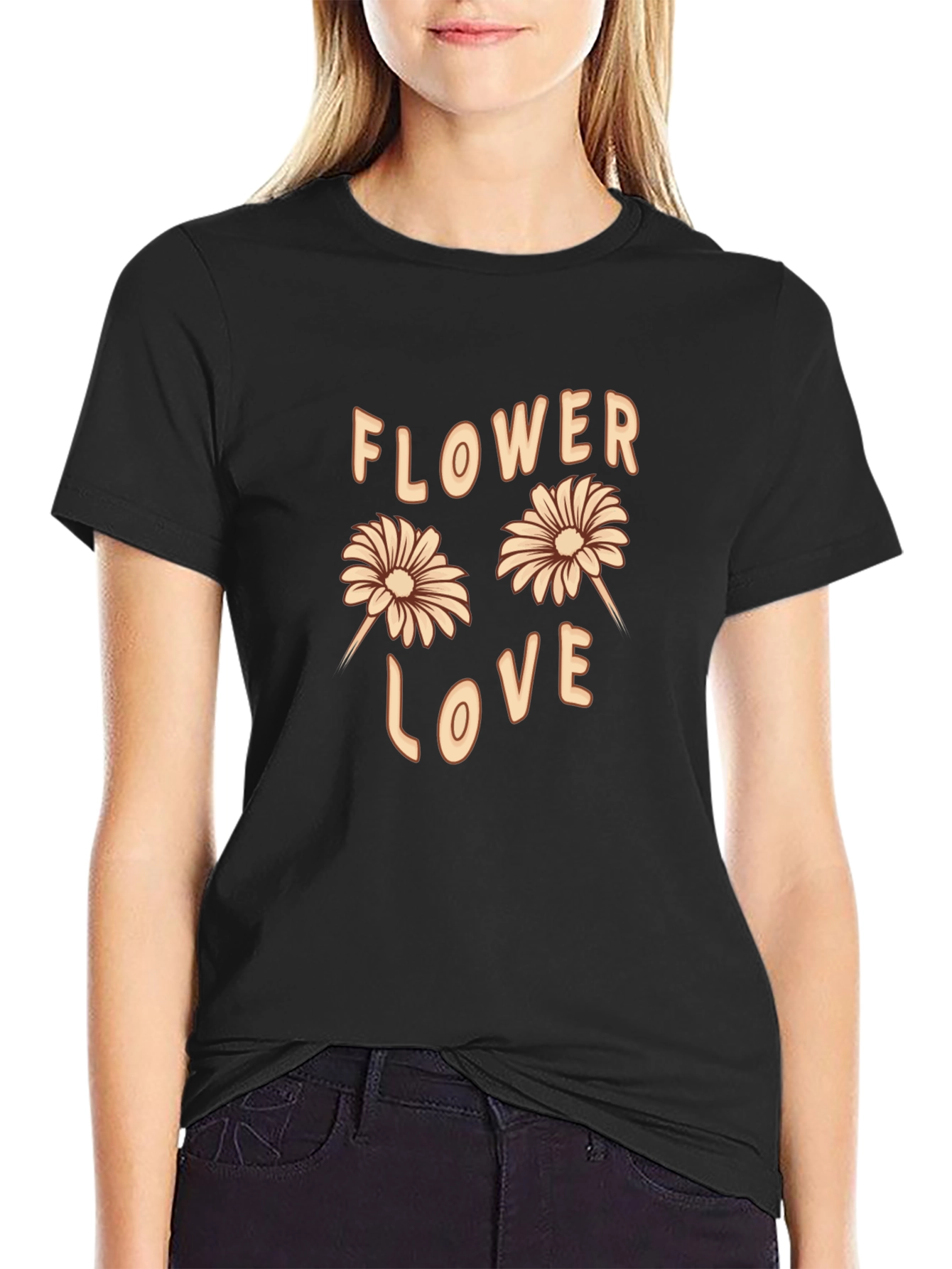 Flower Love Graphic Tee - Trendy Casual T-Shirt