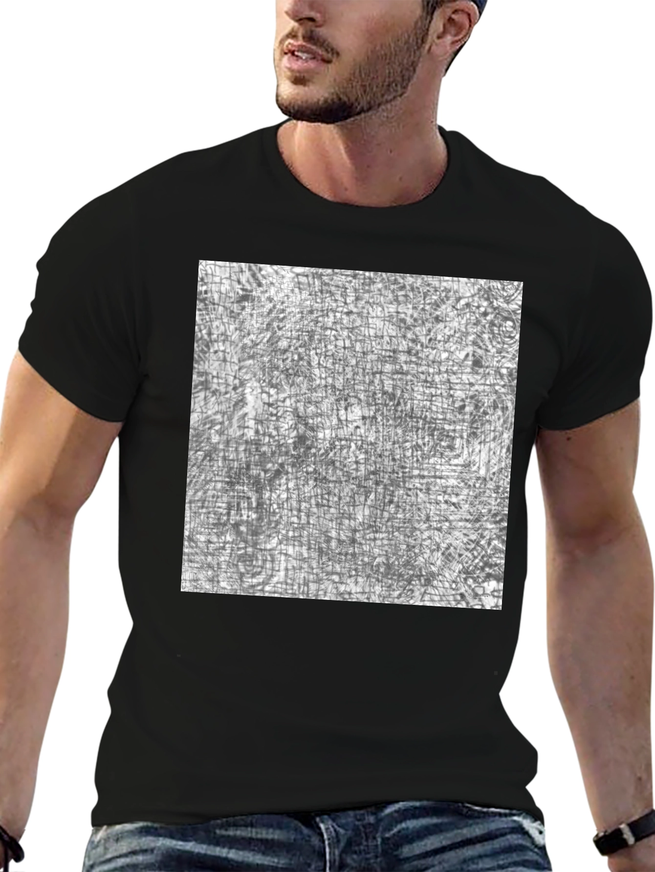 Abstract Grid Graphic Print Black Tee