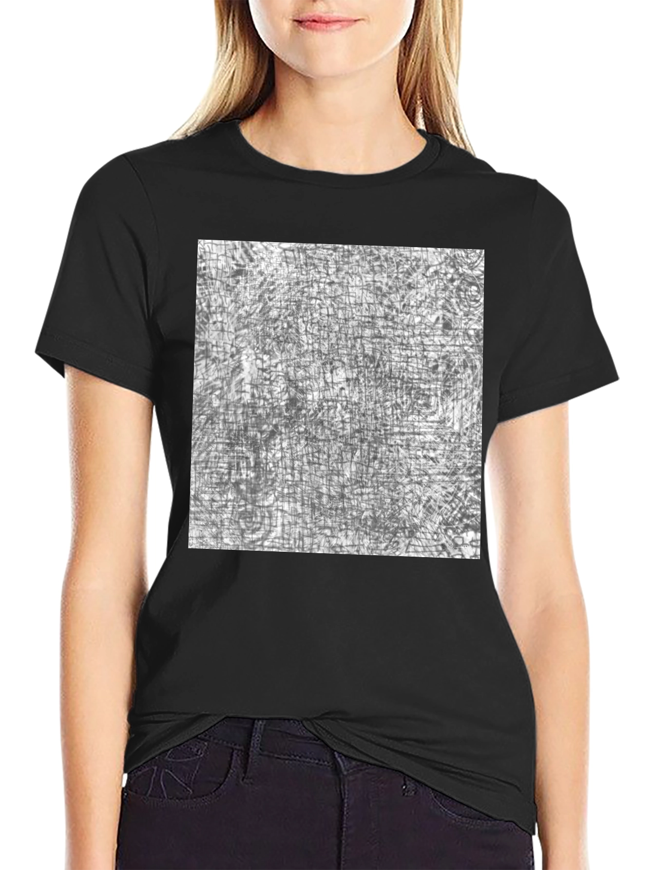 Abstract Grid Graphic Print Black Tee