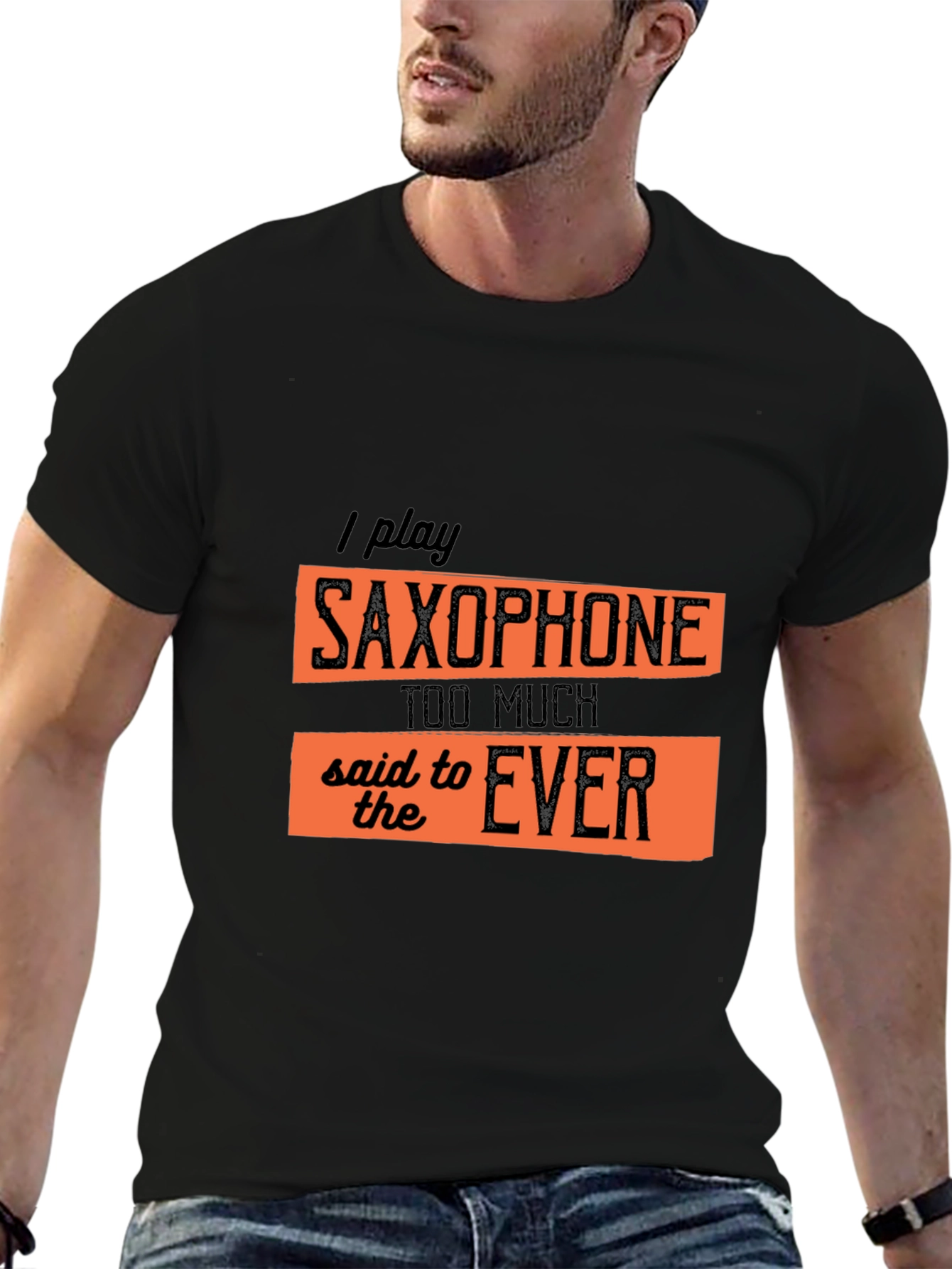 Saxophone Player Graphic Tee - Black Cotton T-Shirt