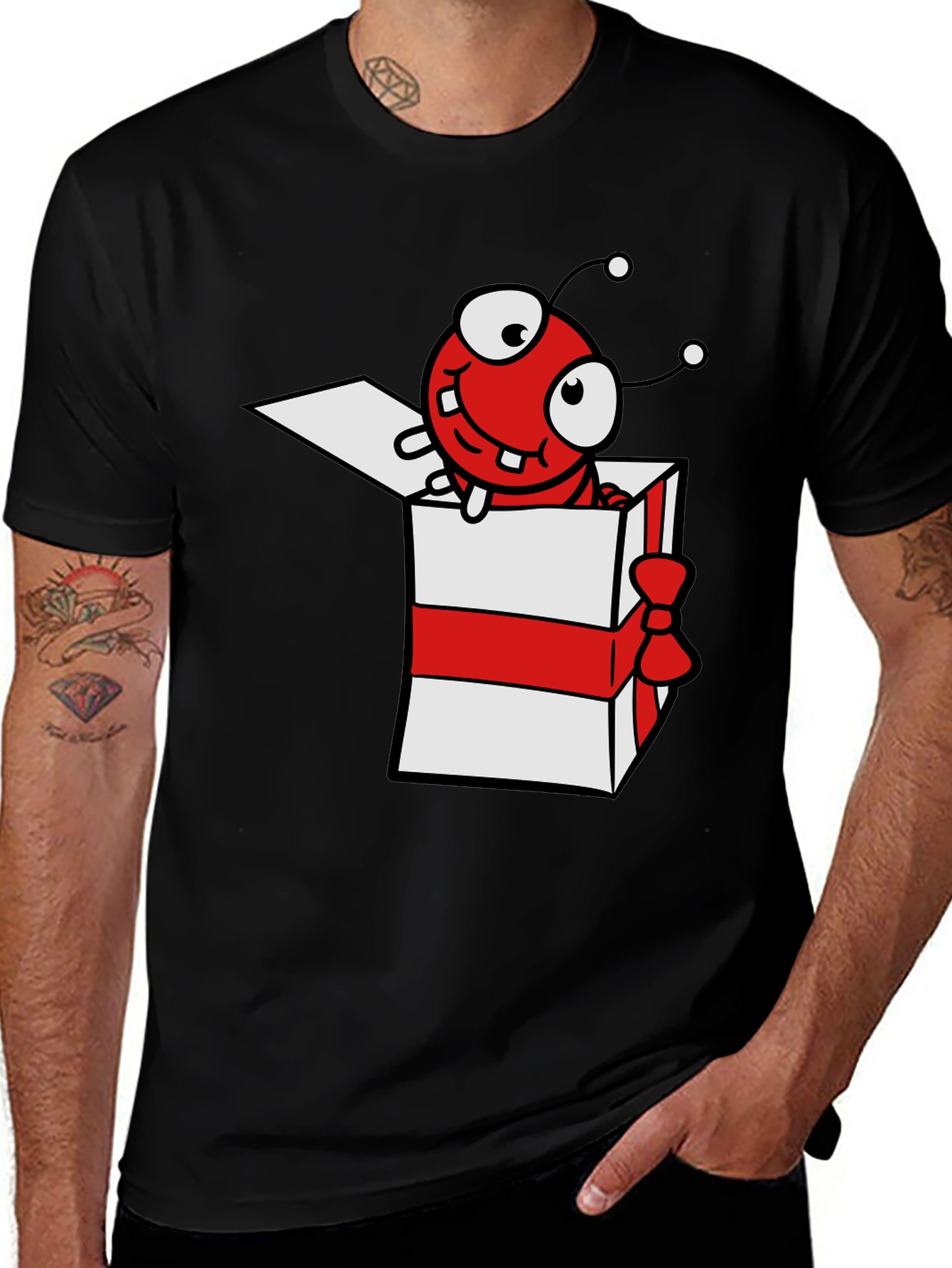 Cartoon Bug in Gift Box Graphic Tee