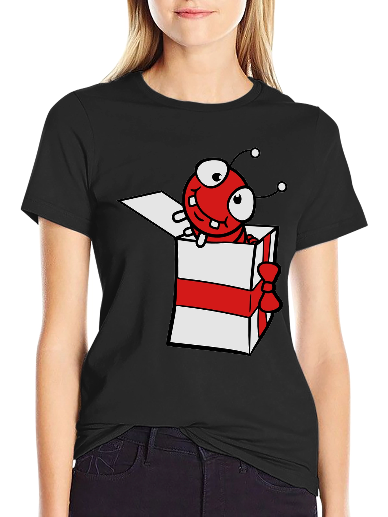 Cartoon Bug in Gift Box Graphic Tee