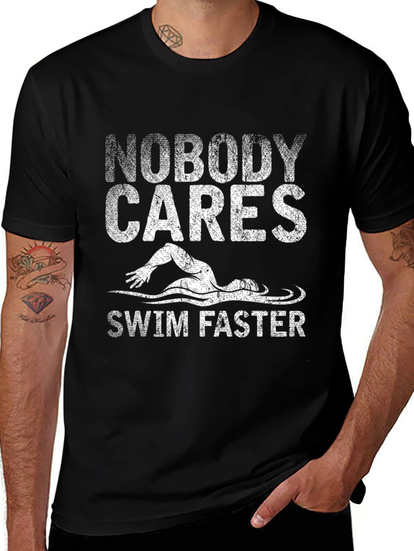 Nobody Cares Swim Faster Graphic Tee - Black