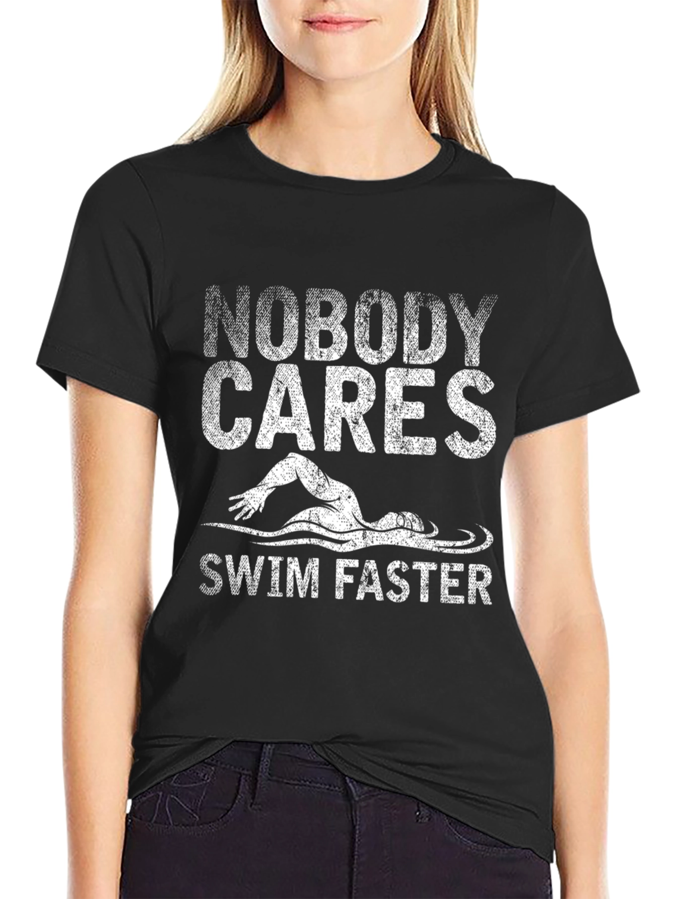 Nobody Cares Swim Faster Graphic Tee - Black