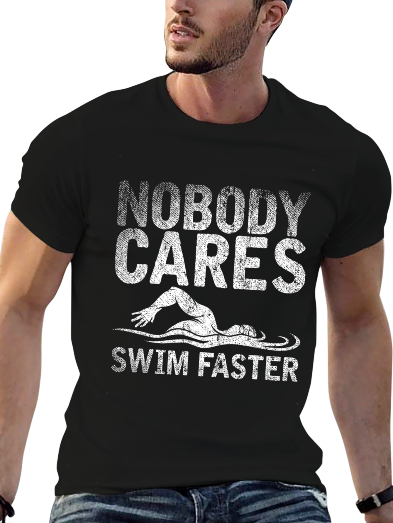 Nobody Cares Swim Faster Graphic Tee - Black