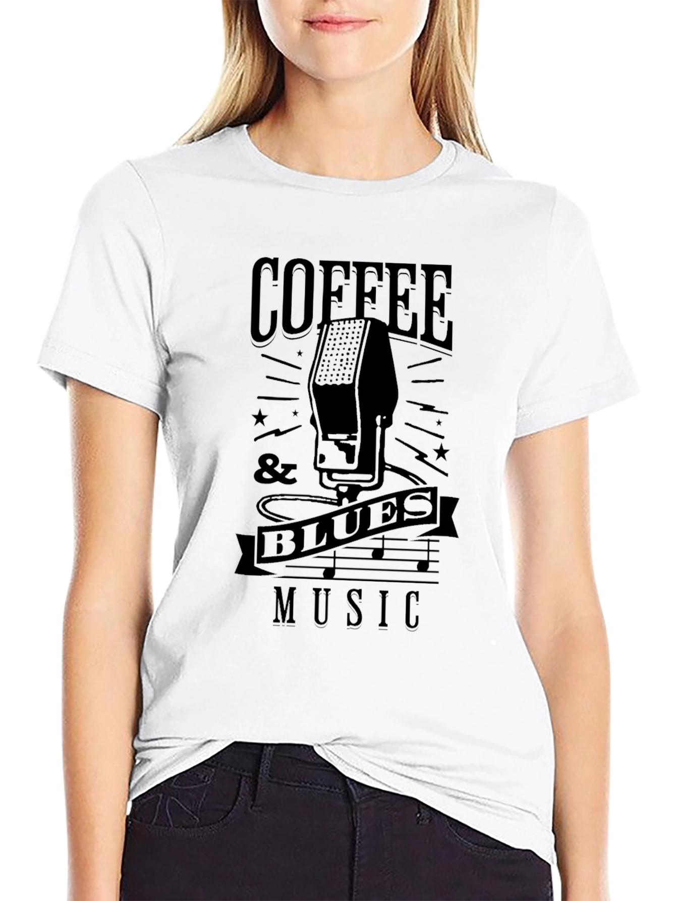 Coffee & Blues Music Graphic Black T-Shirt