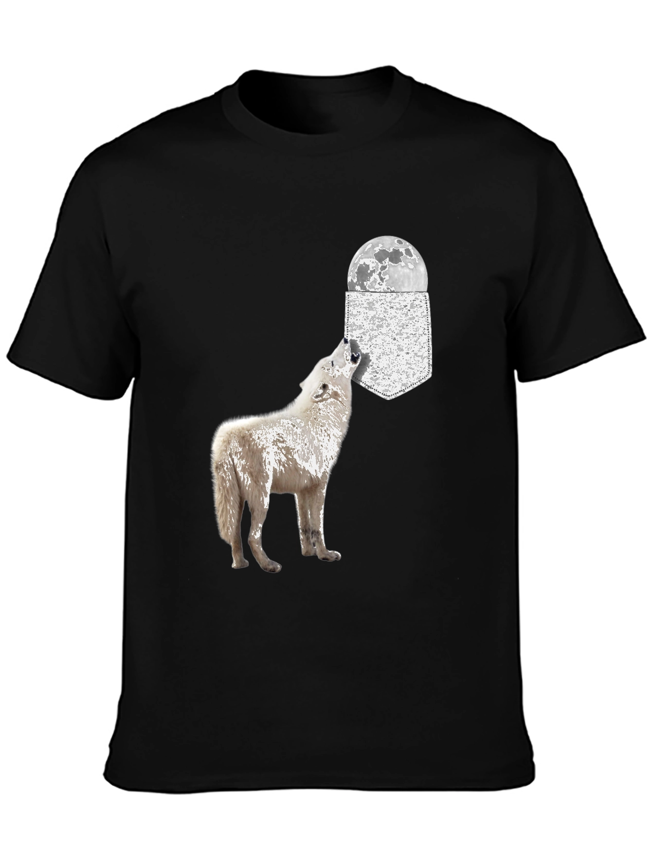Wolf Howling at Moon Pocket T-Shirt