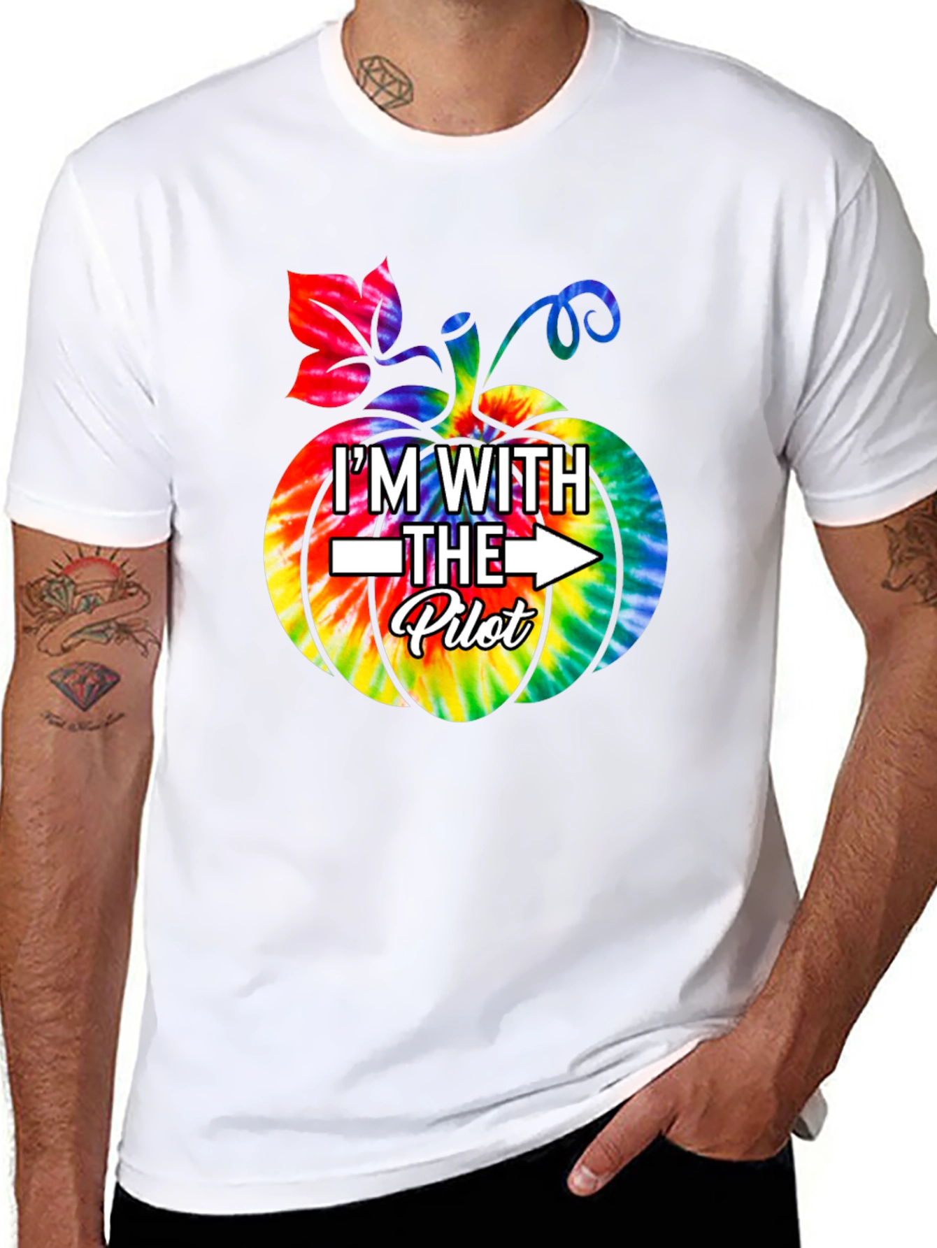 Im With The Pilot Tie-Dye Pumpkin Halloween T-Shirt