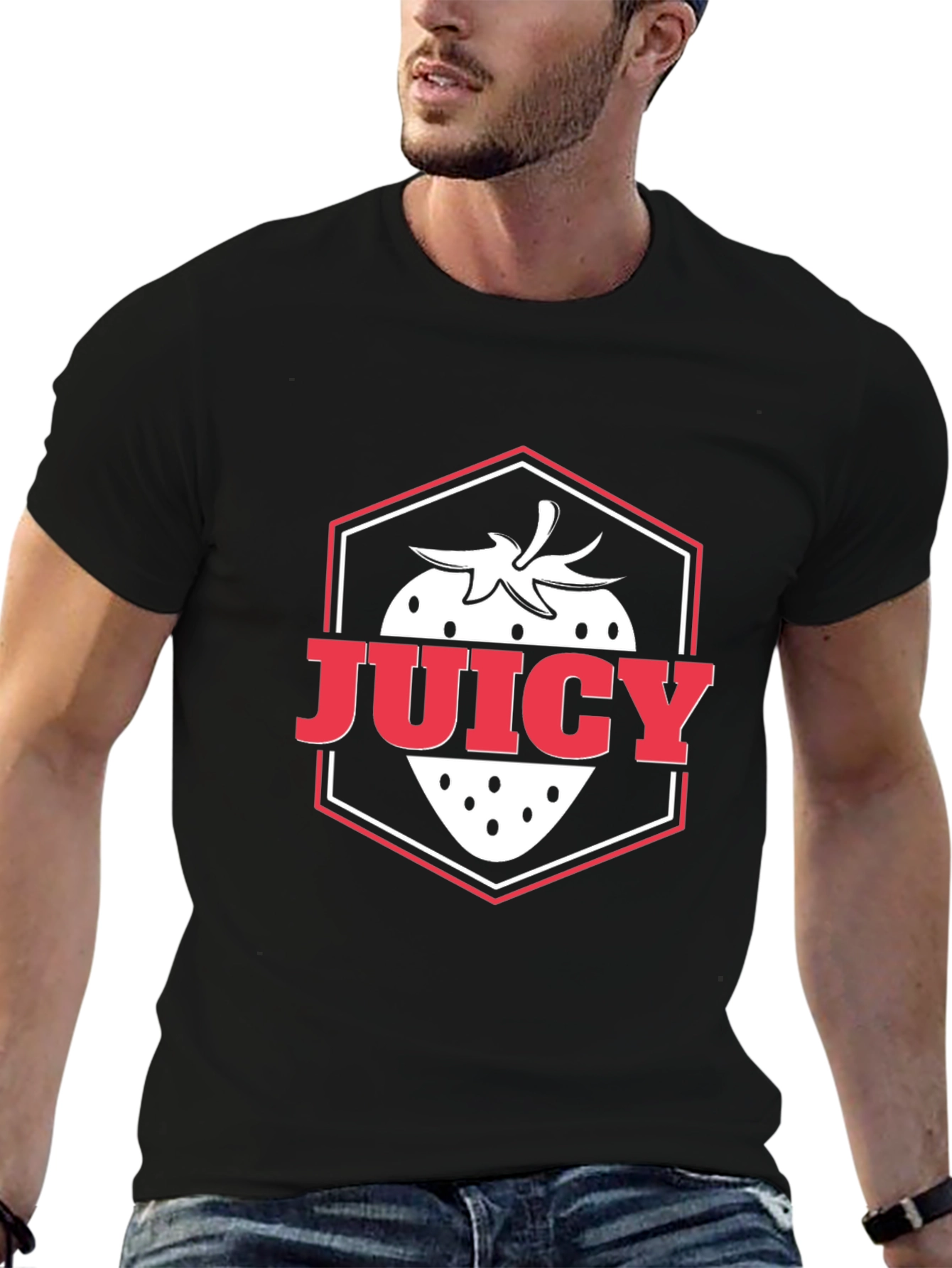 Juicy Strawberry Graphic Tee - Stylish Black T-Shirt