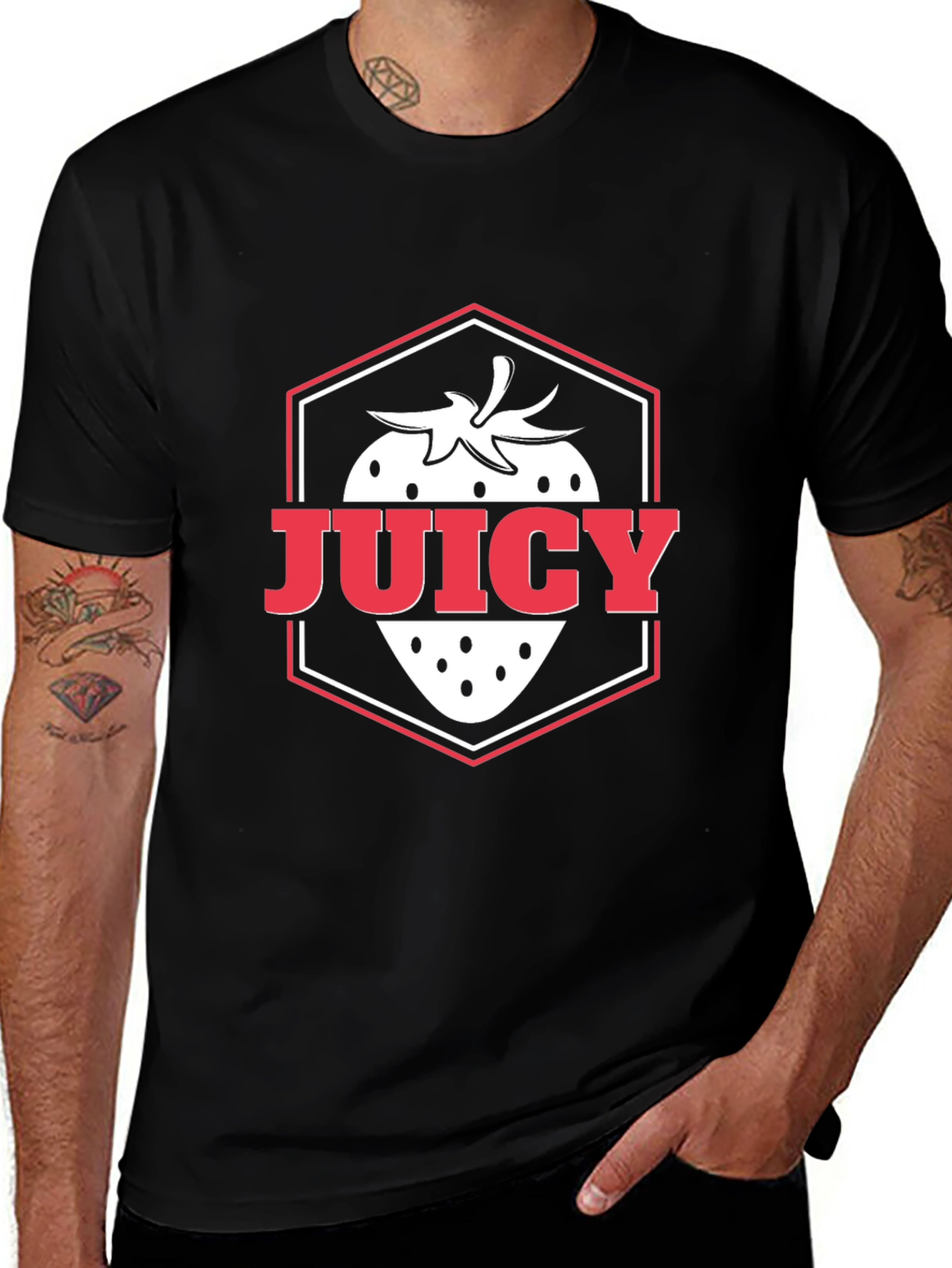 Juicy Strawberry Graphic Tee - Stylish Black T-Shirt