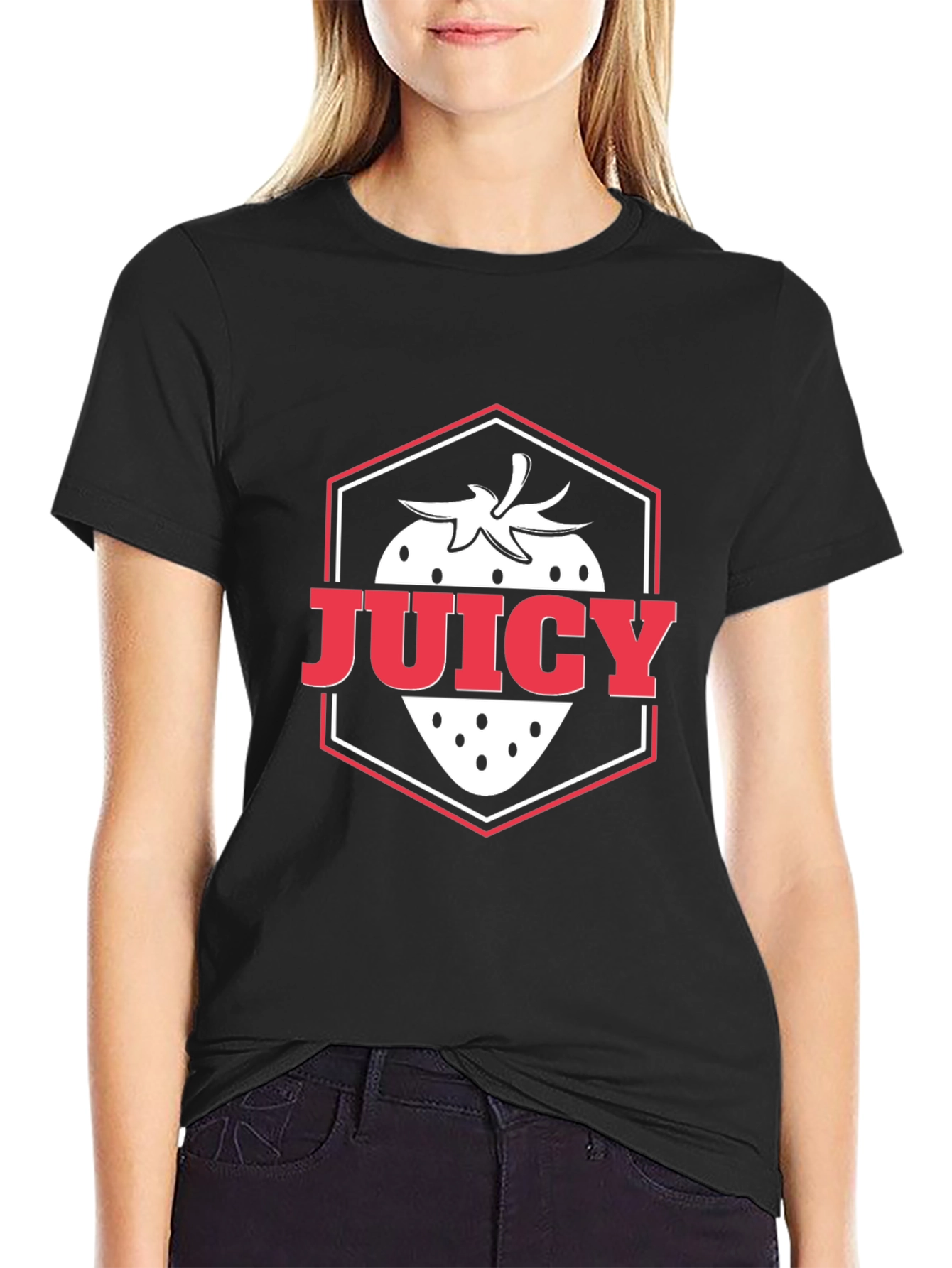 Juicy Strawberry Graphic Tee - Stylish Black T-Shirt